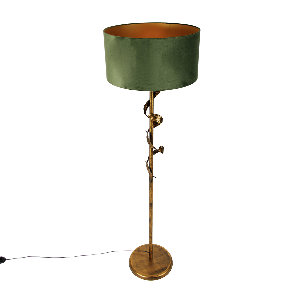 lampadaire vintage or antique avec abat-jour vert - tilleul