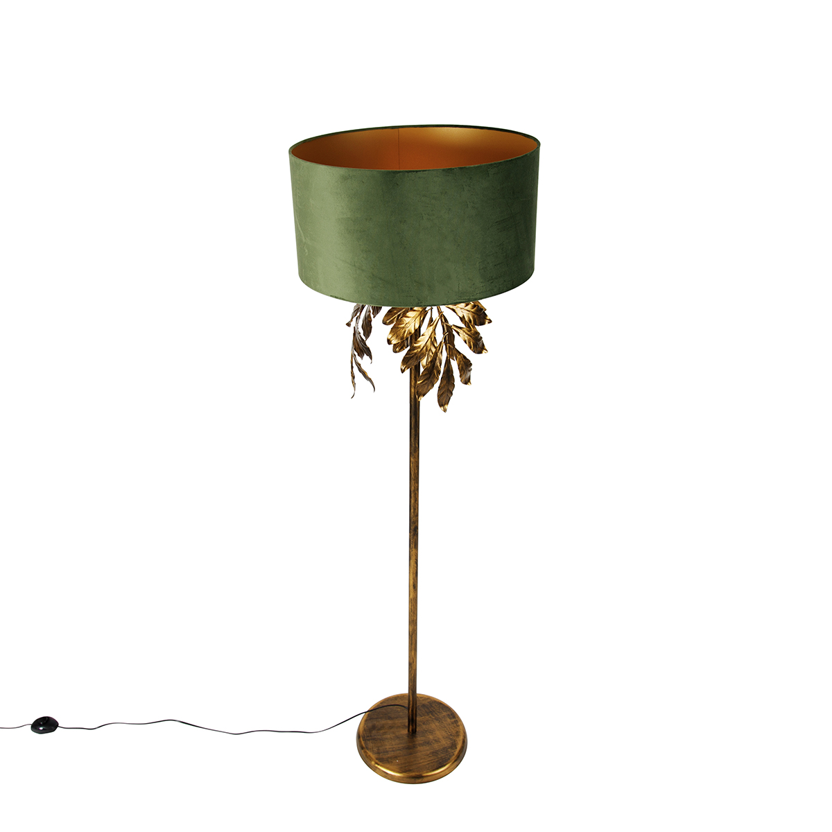 lampadaire vintage or antique avec abat-jour vert - tilleul