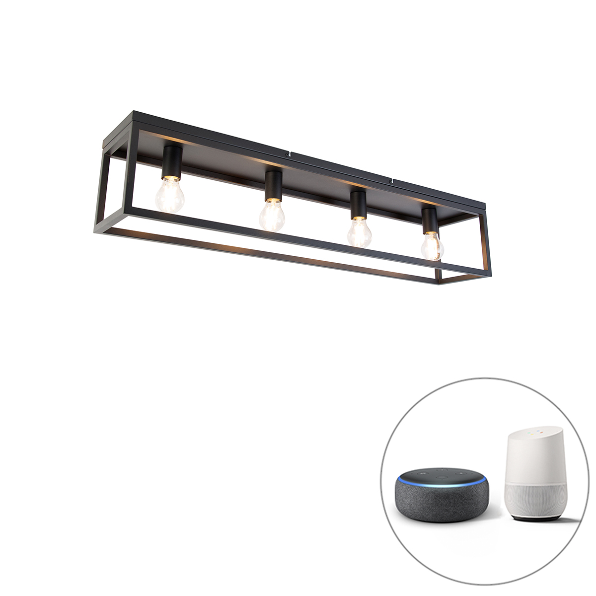 Smart plafondlamp zwart 99,5 cm incl. 4 Wifi A60 - Cage