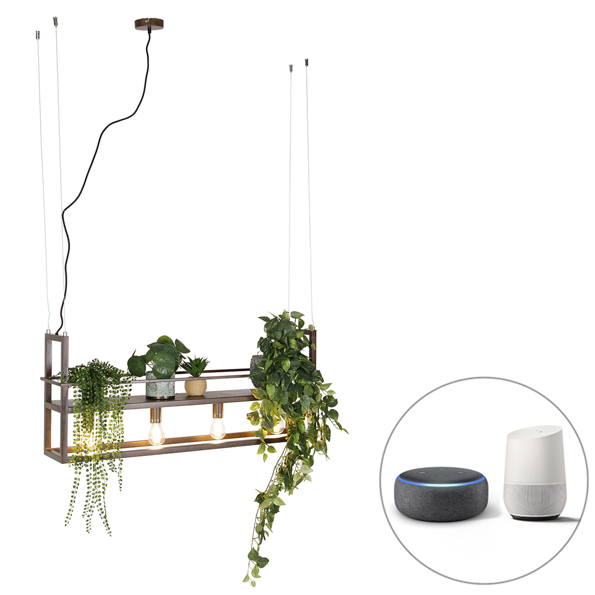 Inteligentné závesné svietidlo hrdzavohnedé s poličkou vrátane 4 Wifi A60 - Cage Rack Inteligentné závesné svietidlo hrdzavohnedé s poličkou vrátane 4 Wifi A60 - Cage Rack