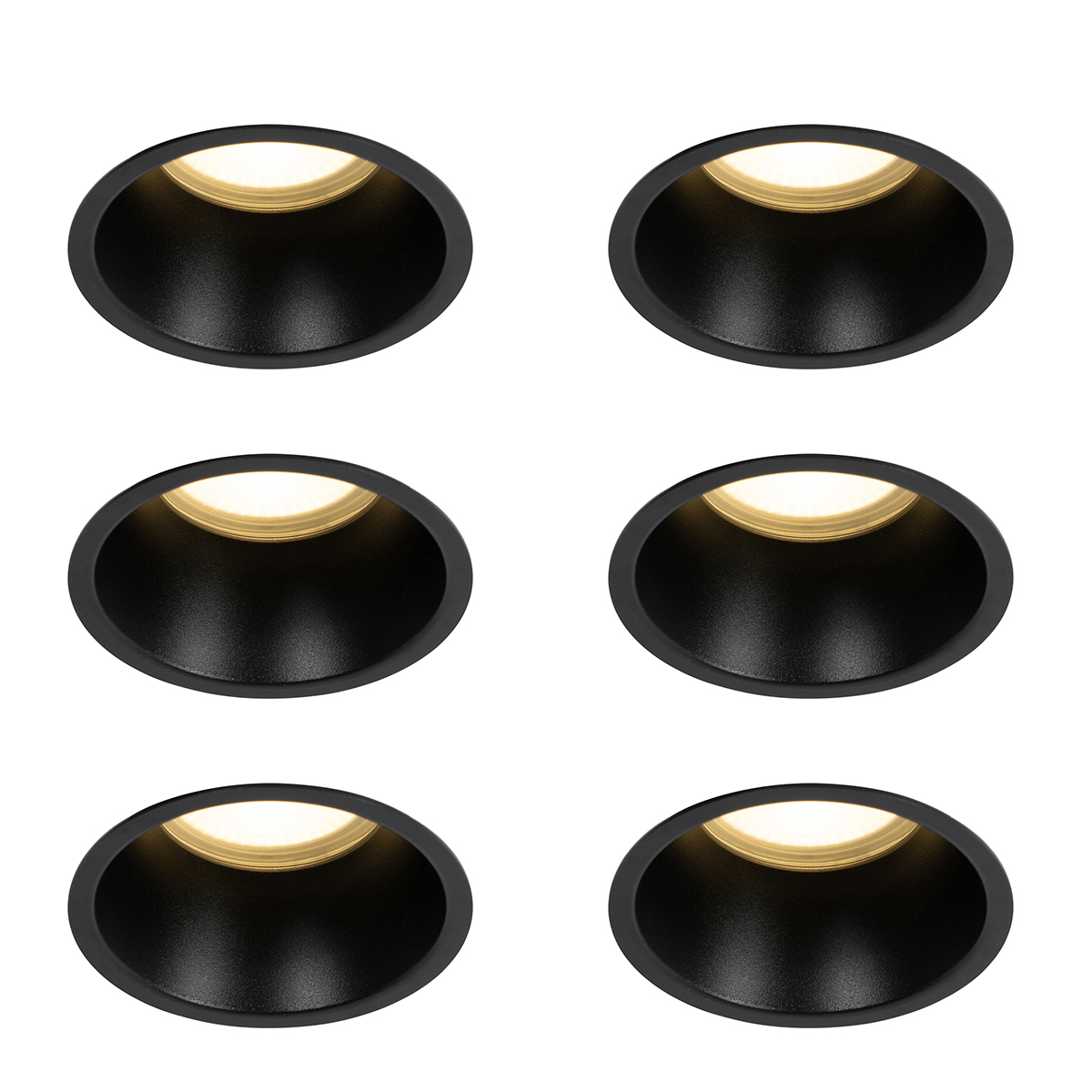 Sada 6 čiernych zabudovaných bodových svetiel GU10 70 mm IP44 - Dept