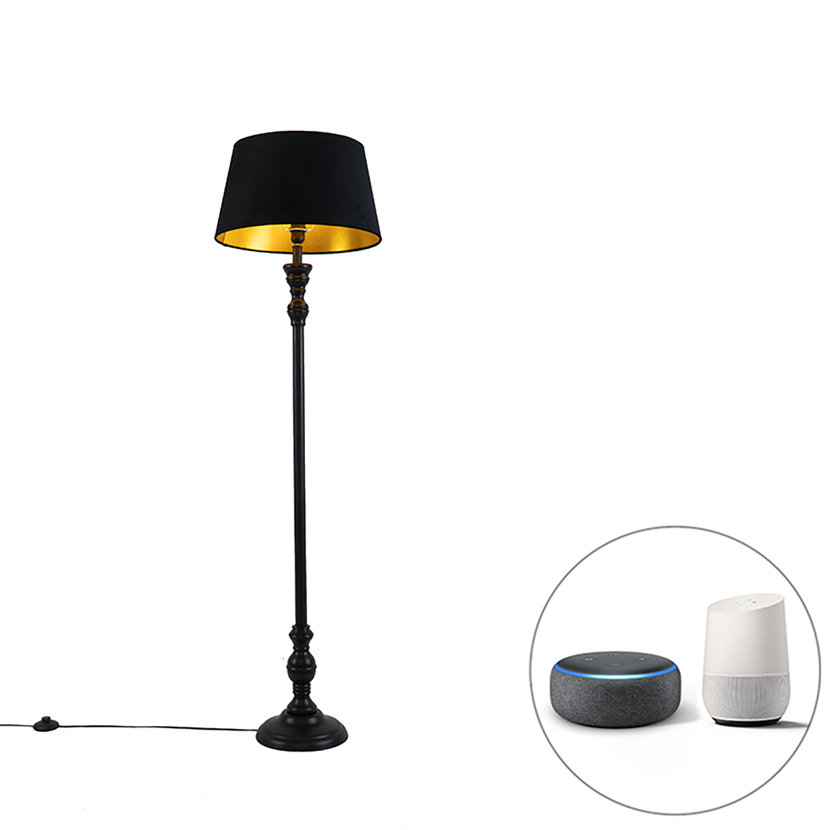 Smart vloerlamp met 45 cm kap zwart incl. Wifi A60 - Classico