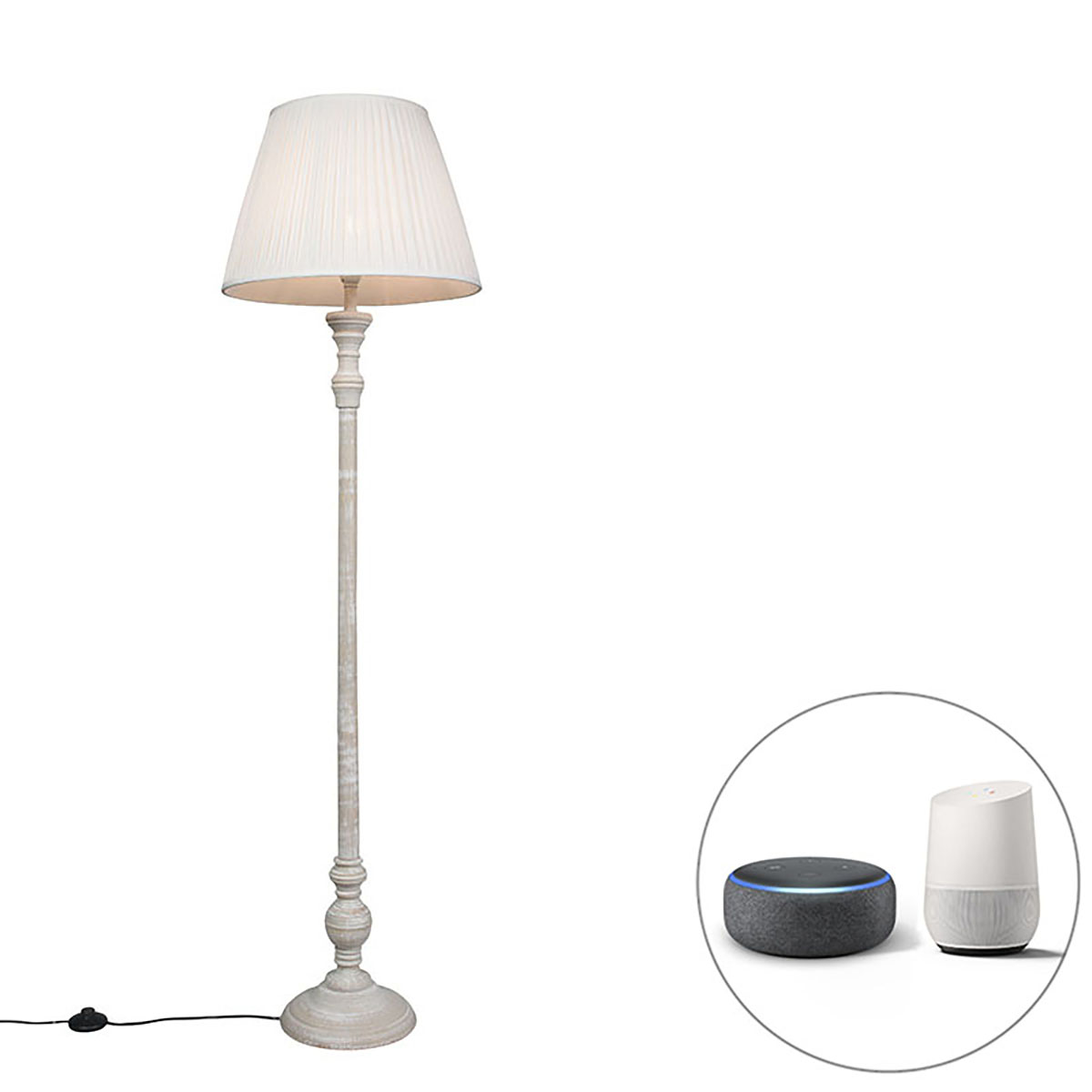 Smart vloerlamp grijs met witte plissÃ© kap incl. Wifi A60 - Classico