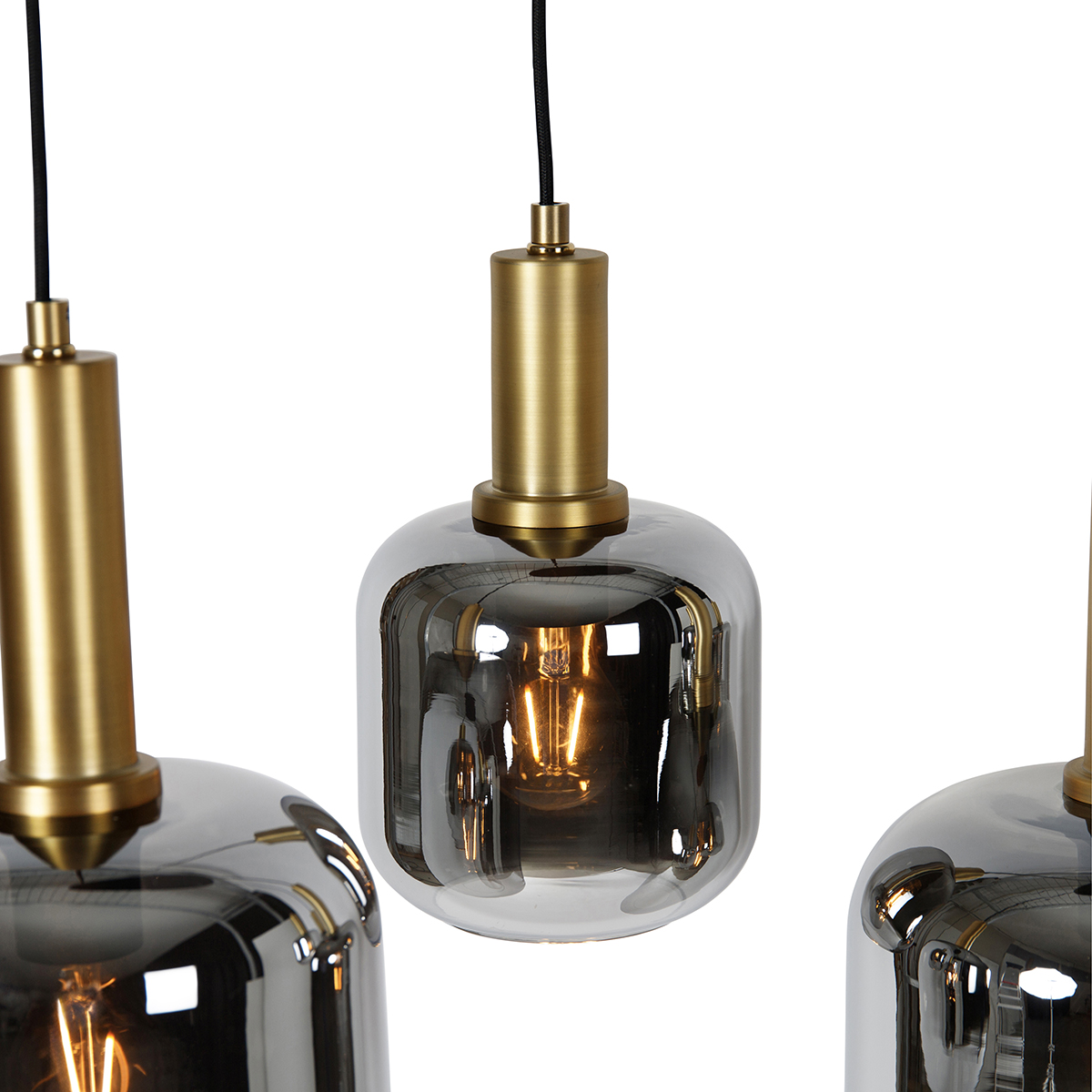 Smart Pendant Lamp Black with Gold and Smoke Glass Oval 5-Lights incl. 5 Wifi A60 - Zuzanna