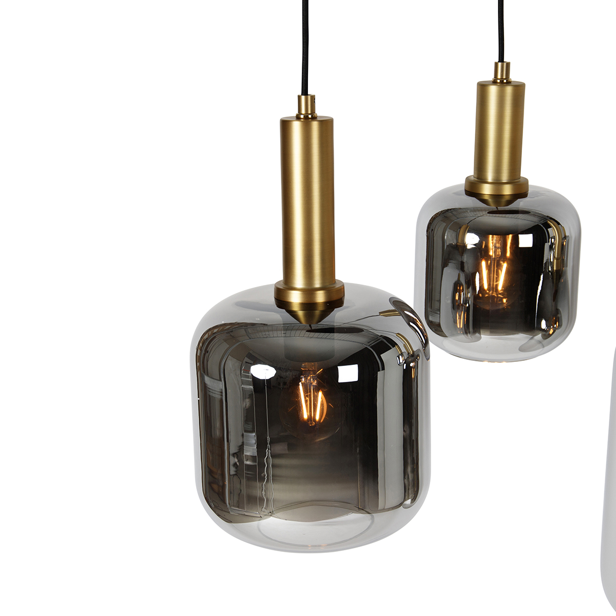 Lampada a sospensione smart nera con vetro oro e fumé ovale a 5 luci incl. 5 Wifi A60 - Zuzanna