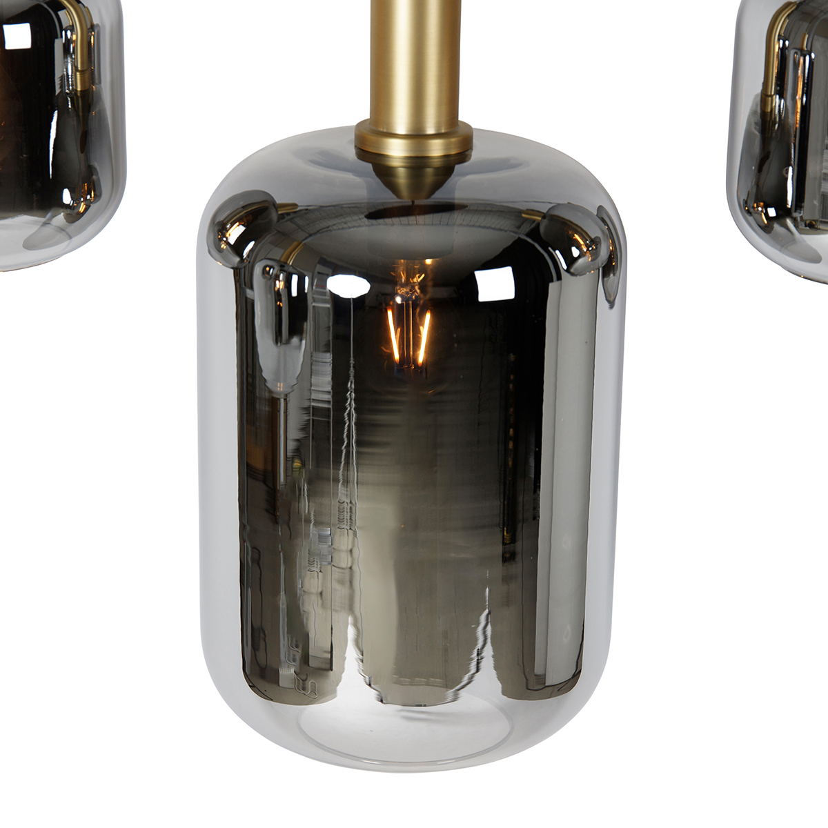 Smart Pendant Lamp Black with Gold and Smoke Glass Oval 5-Lights incl. 5 Wifi A60 - Zuzanna