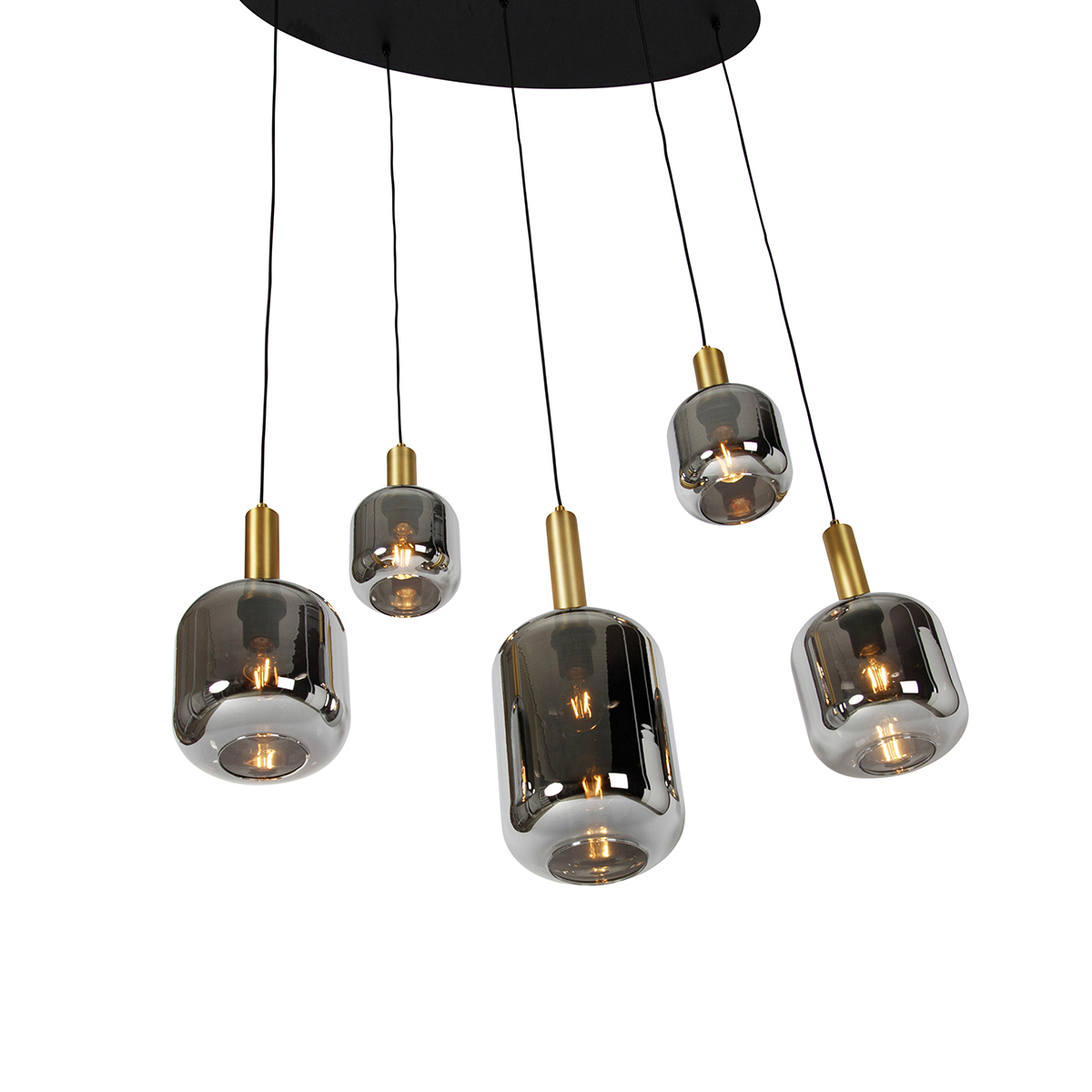 Smart Pendant Lamp Black with Gold and Smoke Glass Oval 5-Lights incl. 5 Wifi A60 - Zuzanna