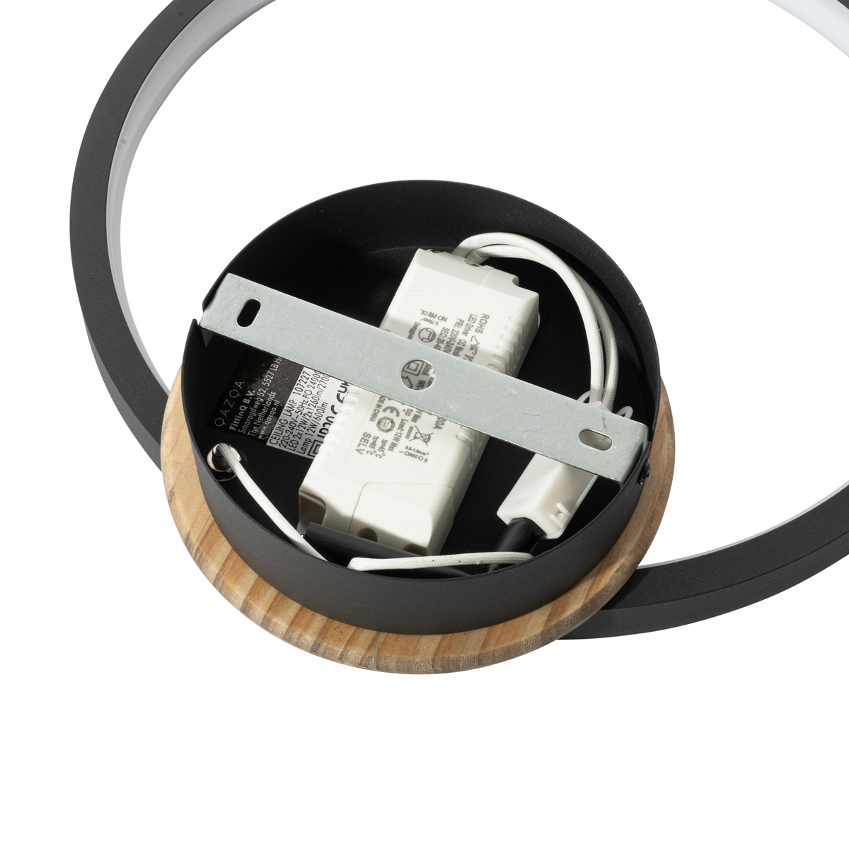 Plafoniera moderna nera con legno incl. LED dimmerabile a 3 livelli - Alec
