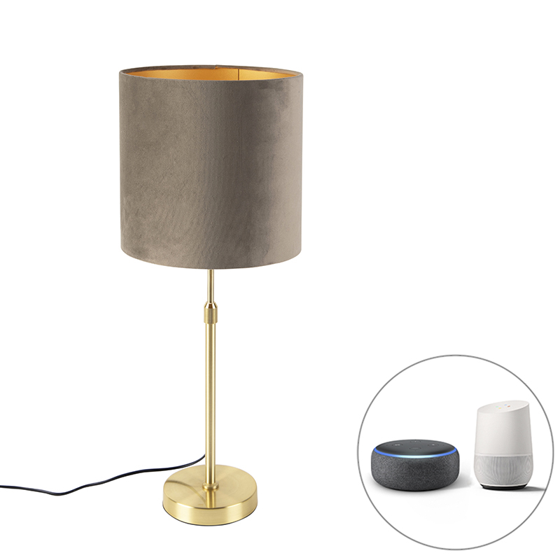 Levně Chytrá stolní lampa zlatá s velurovým stínidlem taupe 25 cm včetně Wifi A60 - Parte