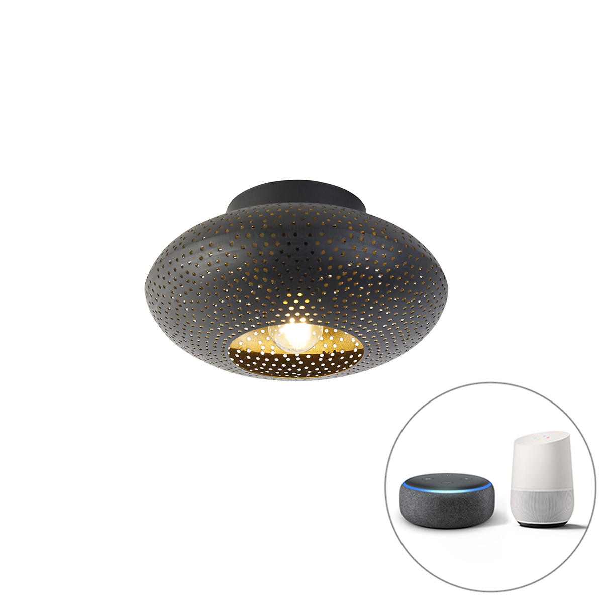 Smart plafondlamp zwart met goud 25 cm incl. Wifi A60 - Radiance