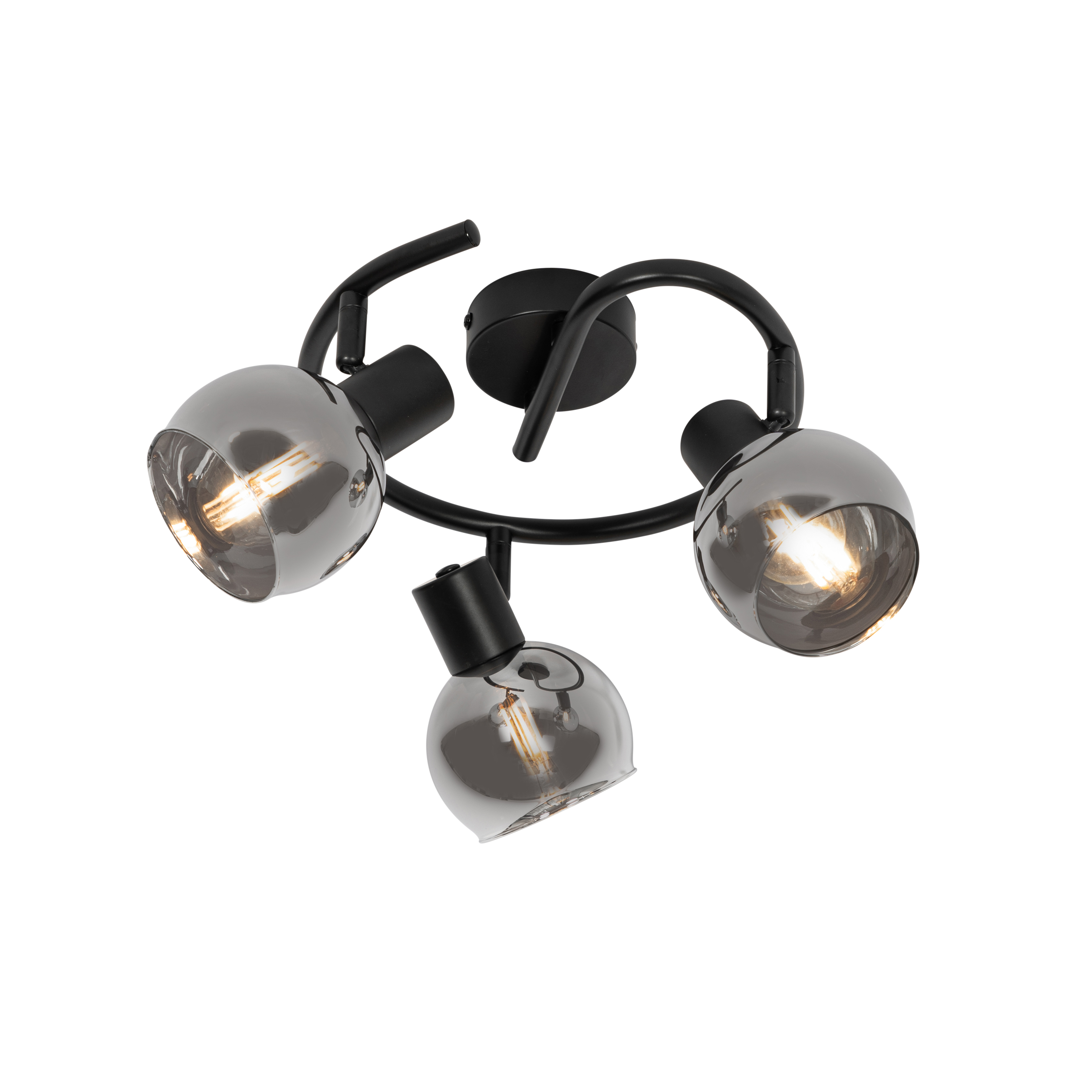 E-shop Stropné svietidlo Art Deco čierne s dymovým sklom 3-svetlé okrúhle - Vidro