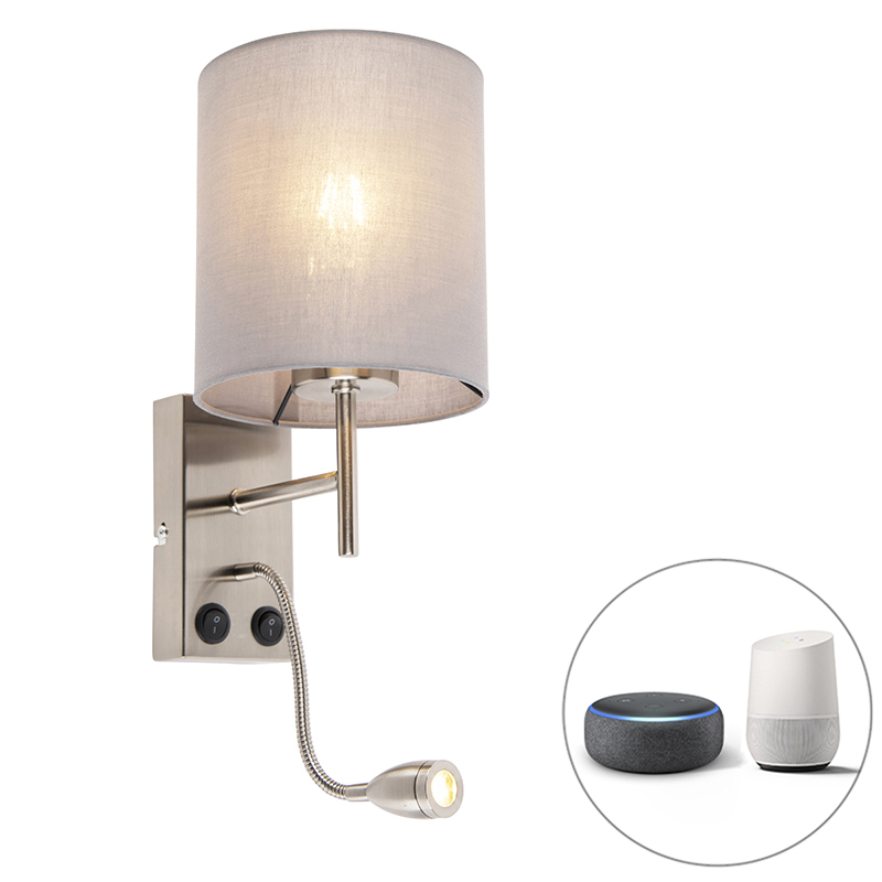 Inteligentné oceľové nástenné svietidlo so sivým tienidlom vrátane Wifi A60 - Stacca