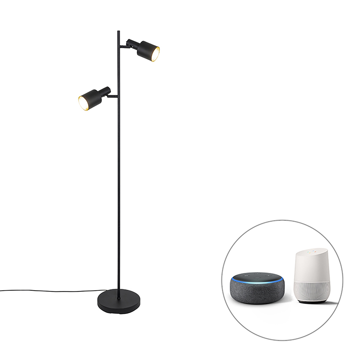 Smart vloerlamp zwart incl. 2 Wifi A60 – Stijn