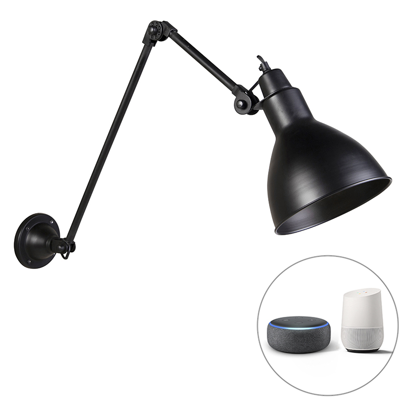 Smart wandlamp zwart verstelbaar incl. Wifi A60 - Wye
