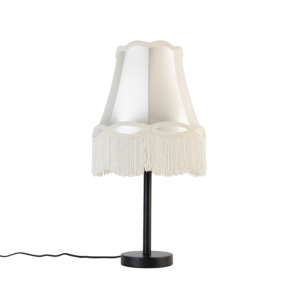 Levně Klasická stolní lampa černá s odstínem babička krémová 30 cm - Simplo