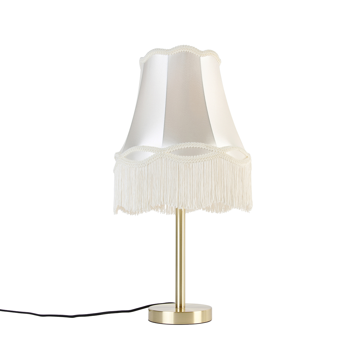 Levně Klasická stolní lampa mosazná s odstínem babička krémová 30 cm - Simplo