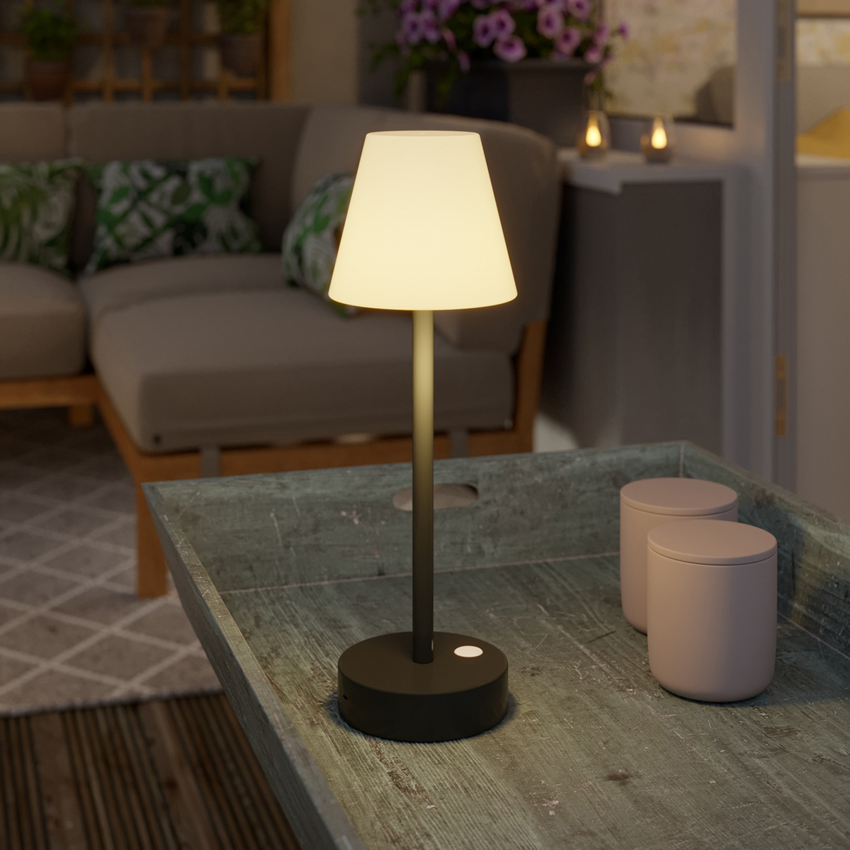 Lámpara de mesa gris oscuro con LED recargable y atenuador táctil - Renata
