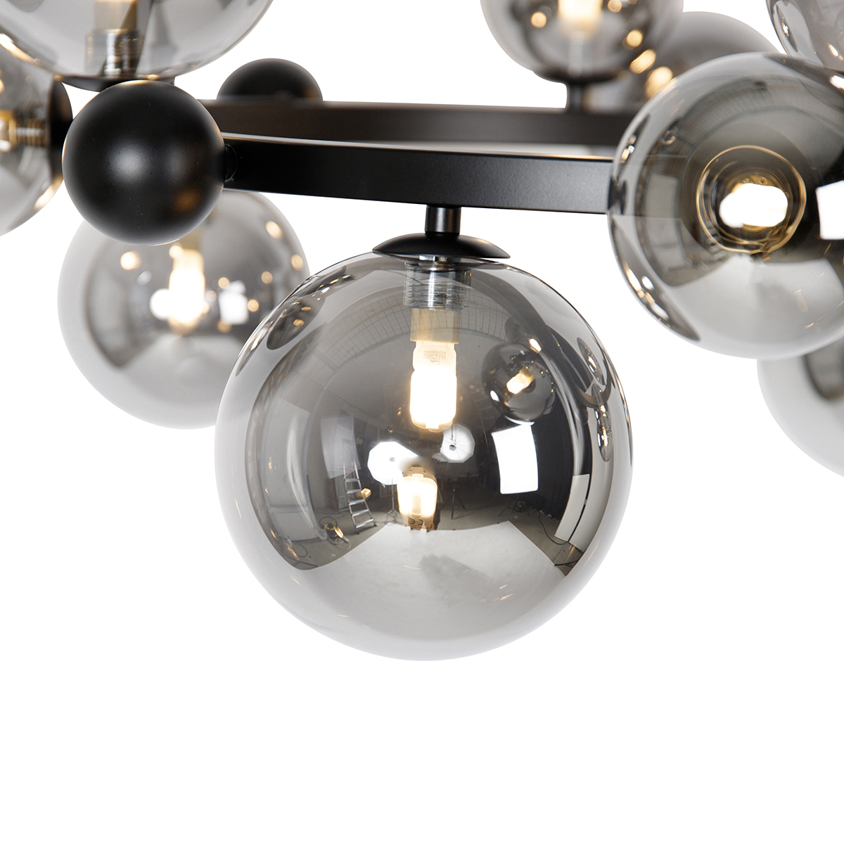 Art Deco Pendant Light Black with Smoke Glass 12-Light - David