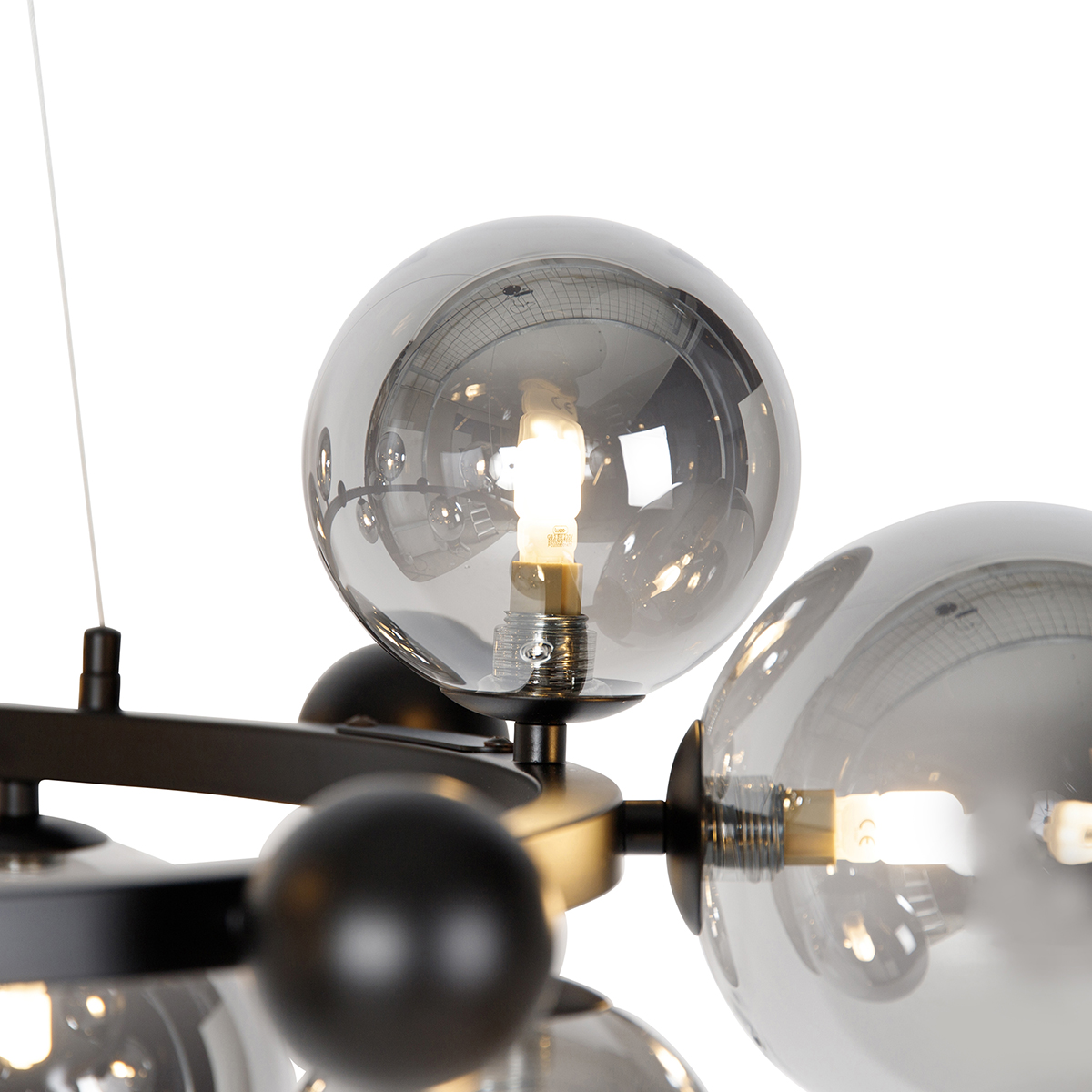 Art Deco Pendant Light Black with Smoke Glass 12-Light - David