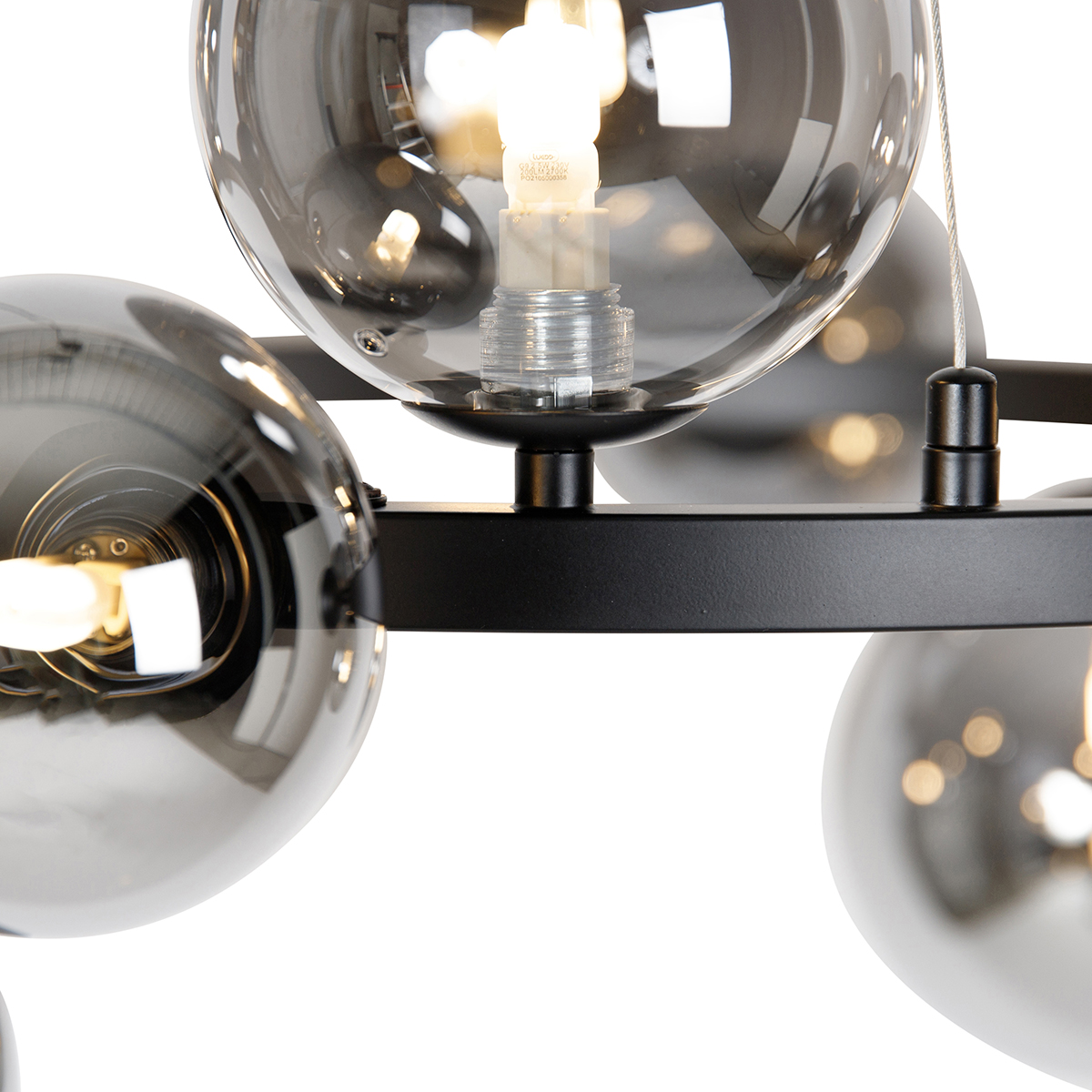 Lampadario Art Déco nero con vetro fumé 12 luci - DAVID