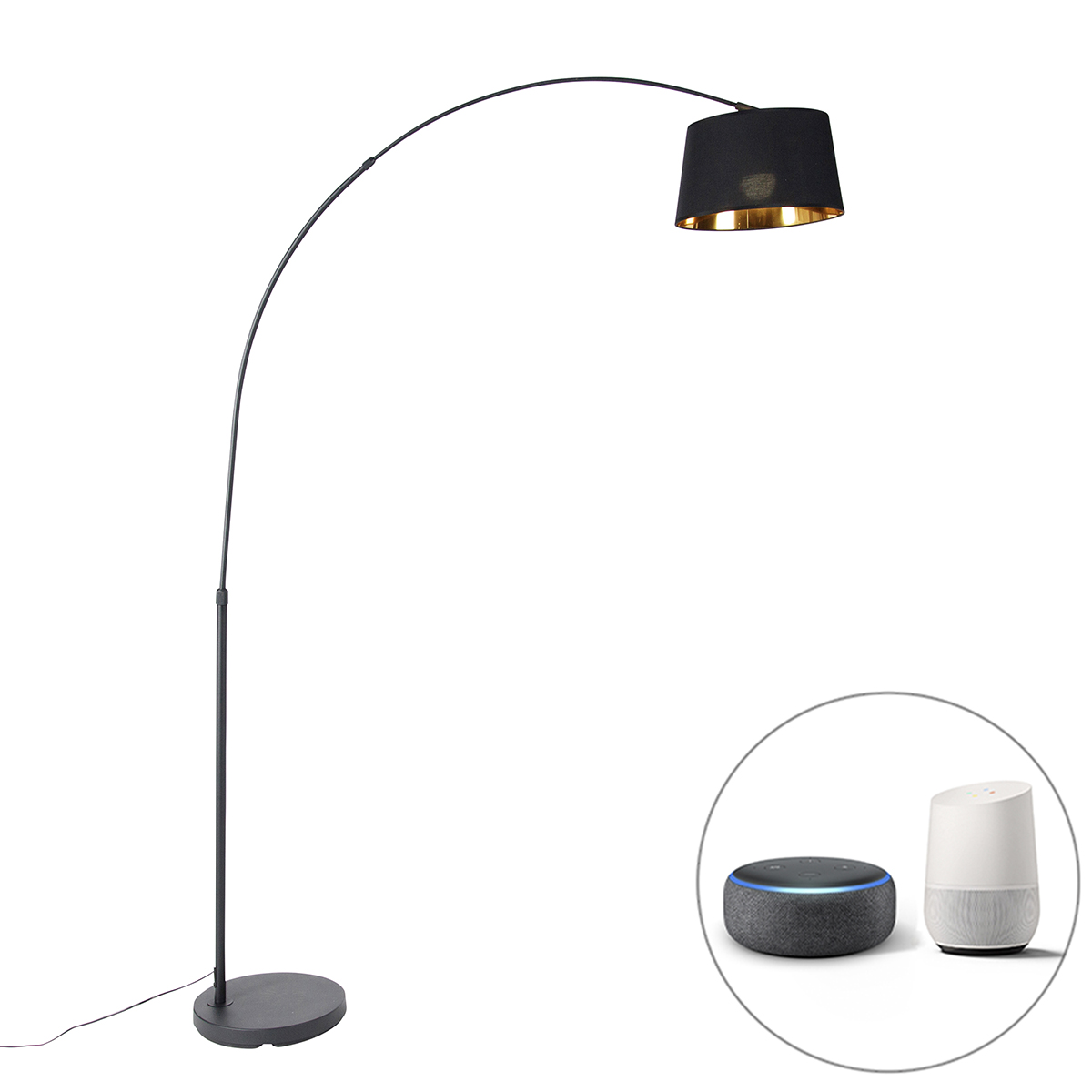 Smart båglampa svart med guld inkl Wifi A60 – Arc Basic
