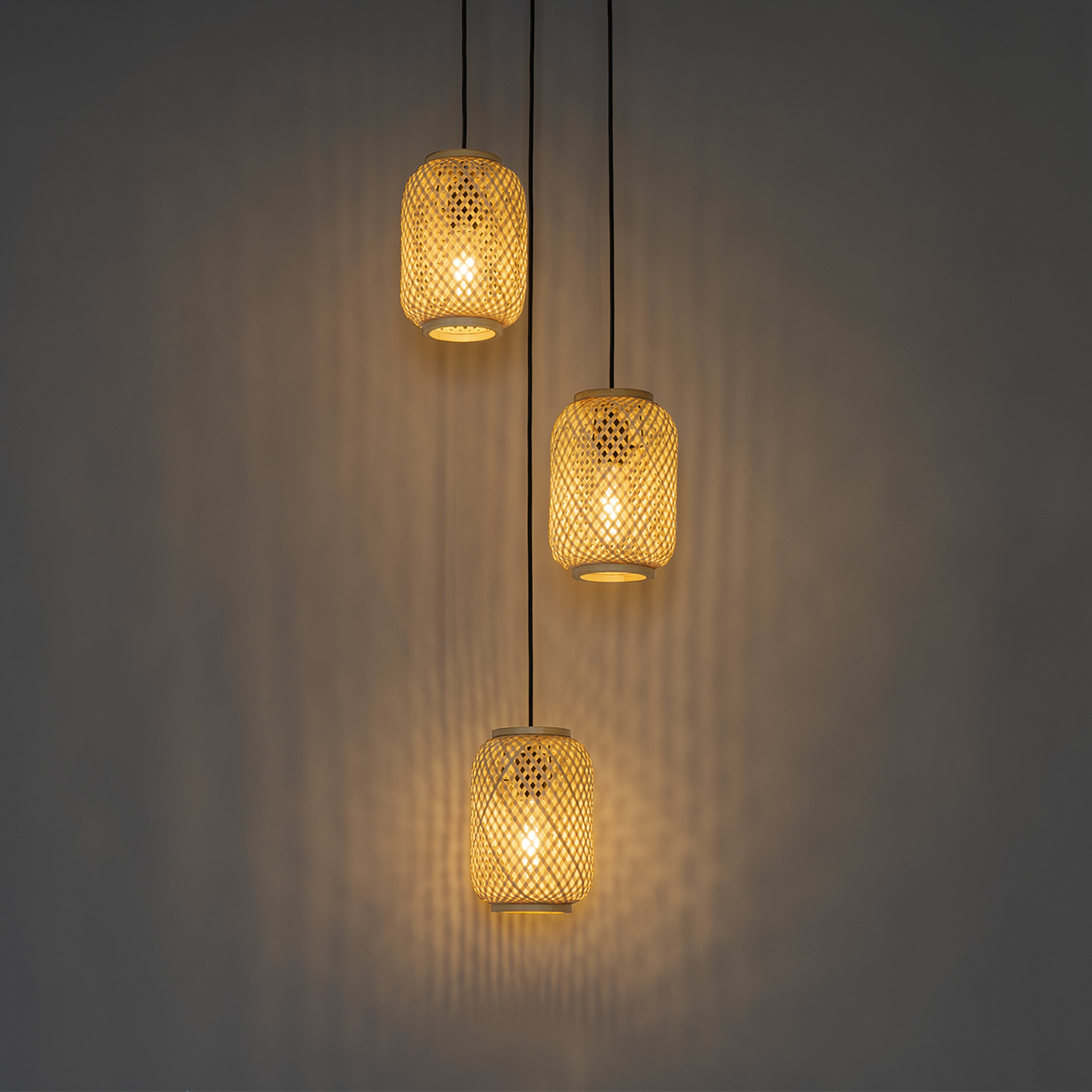 Lampadario orientale in bambù a 3 luci - Yvonne