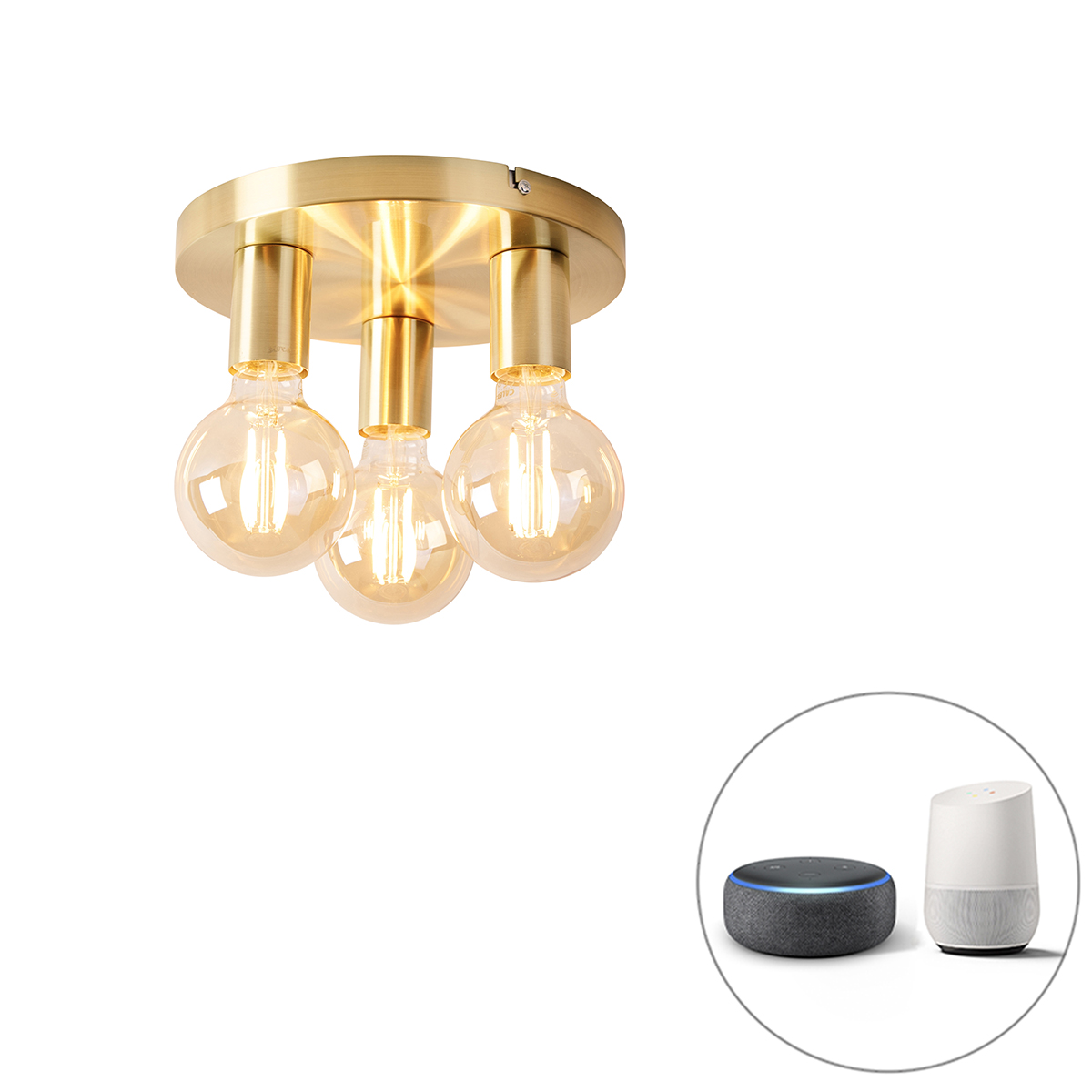 Image of Lampada da soffitto intelligente oro rotonda con 3 WiFi G95 - Facil