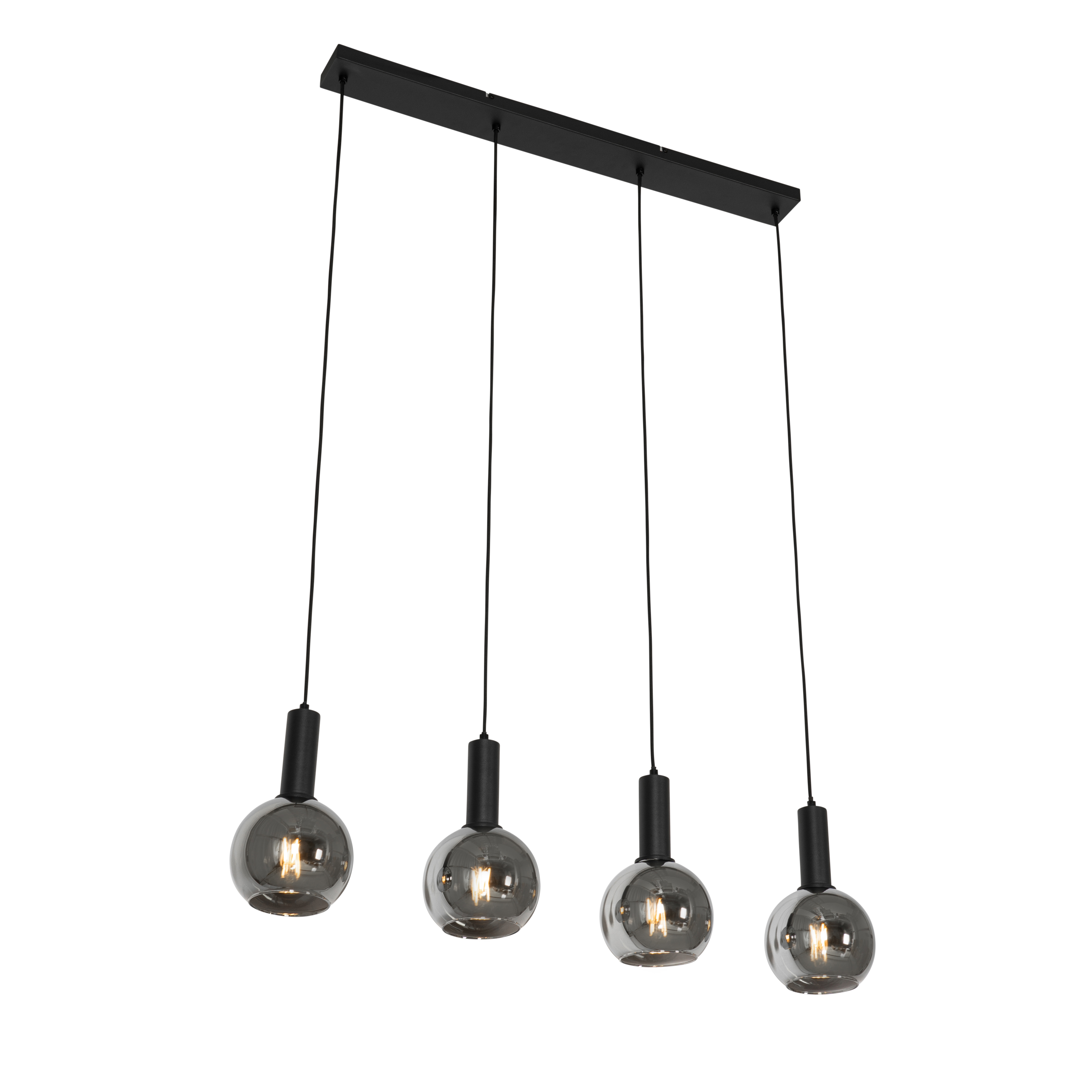 Art Deco Hängelampe schwarz mit Rauchglas 4-flammig - Josje