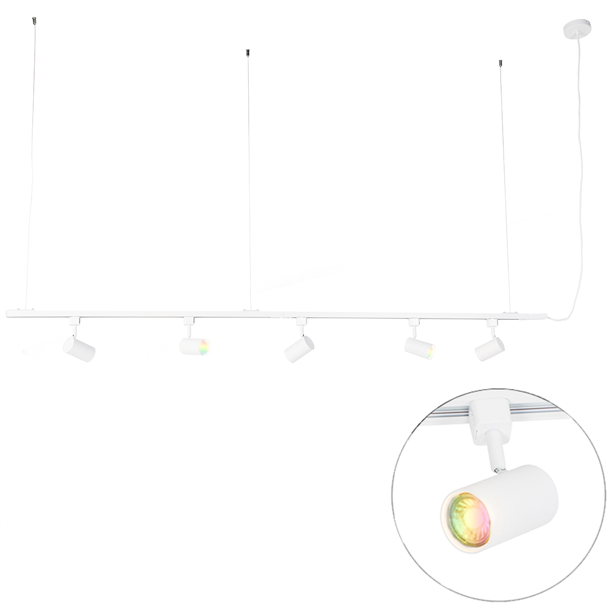 Okos lógó sínrendszer fehér, 1 fázisú, 5 db Wifi GU10 izzóval - Jeana Okos lógó sínrendszer fehér, 1 fázisú, 5 db Wifi GU10 izzóval - Jeana