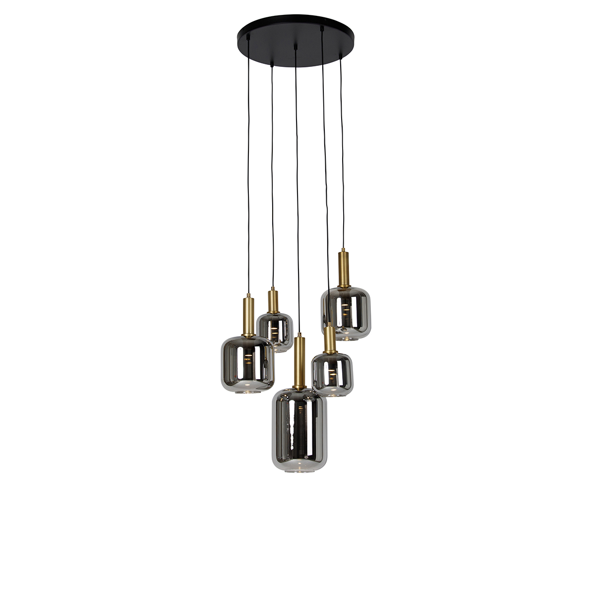 Hanging lamp black with gold with smoke glass incl. 5 PUCC - Zuzanna