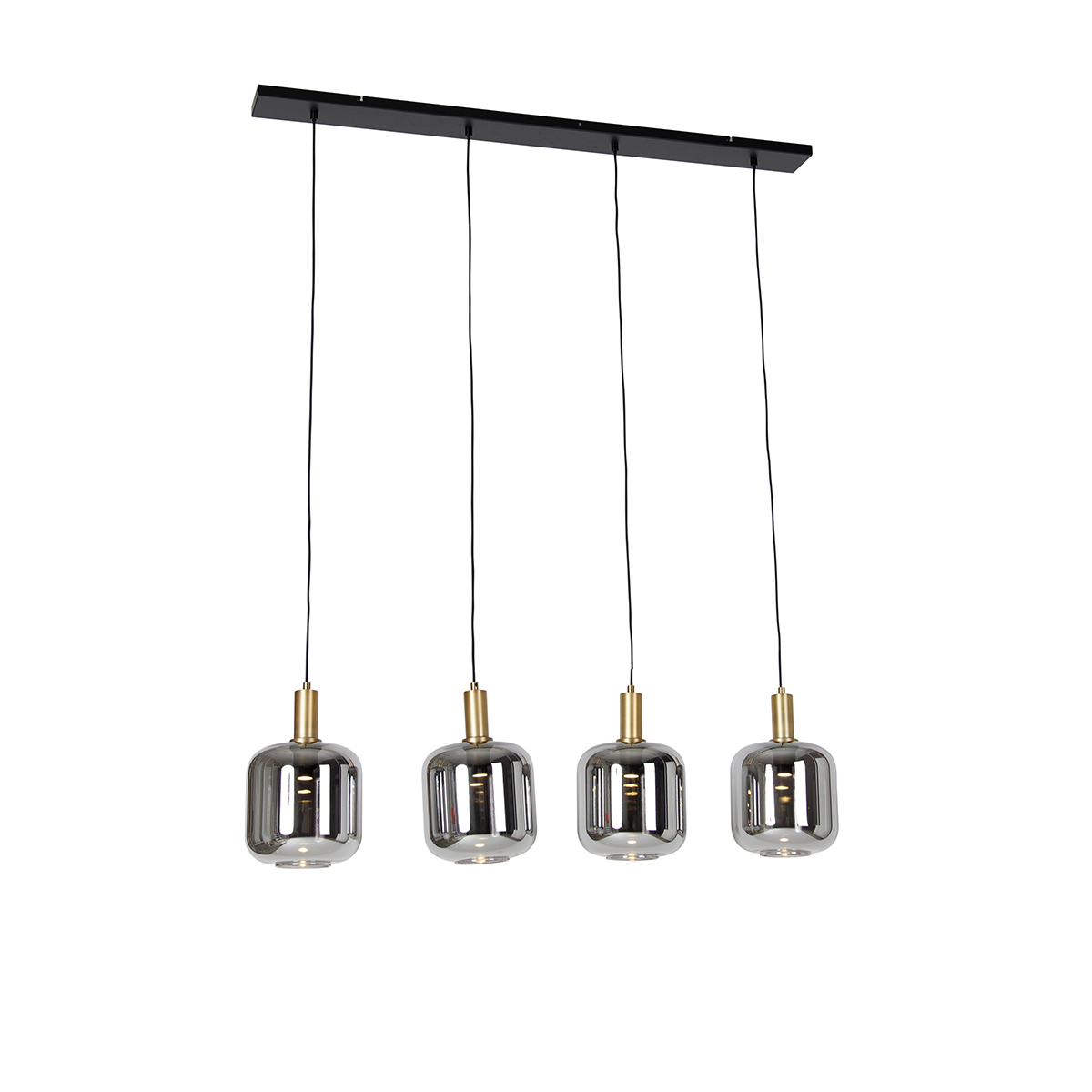 Hanging lamp black with gold and smoke glass incl. 4 PUCC - Zuzanna