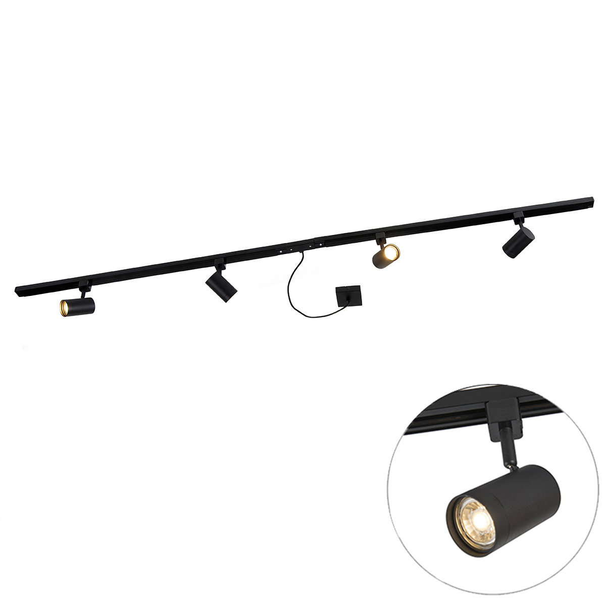 1-fázový koľajnicový systém čierny so 4 reflektormi a I napájacím štvorhranom - Jeana 1-fázový koľajnicový systém čierny so 4 reflektormi a I napájacím štvorhranom - Jeana