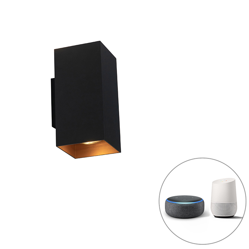 Smart wandlamp zwart met goud vierkant incl. 2 Wifi GU10 - Sab