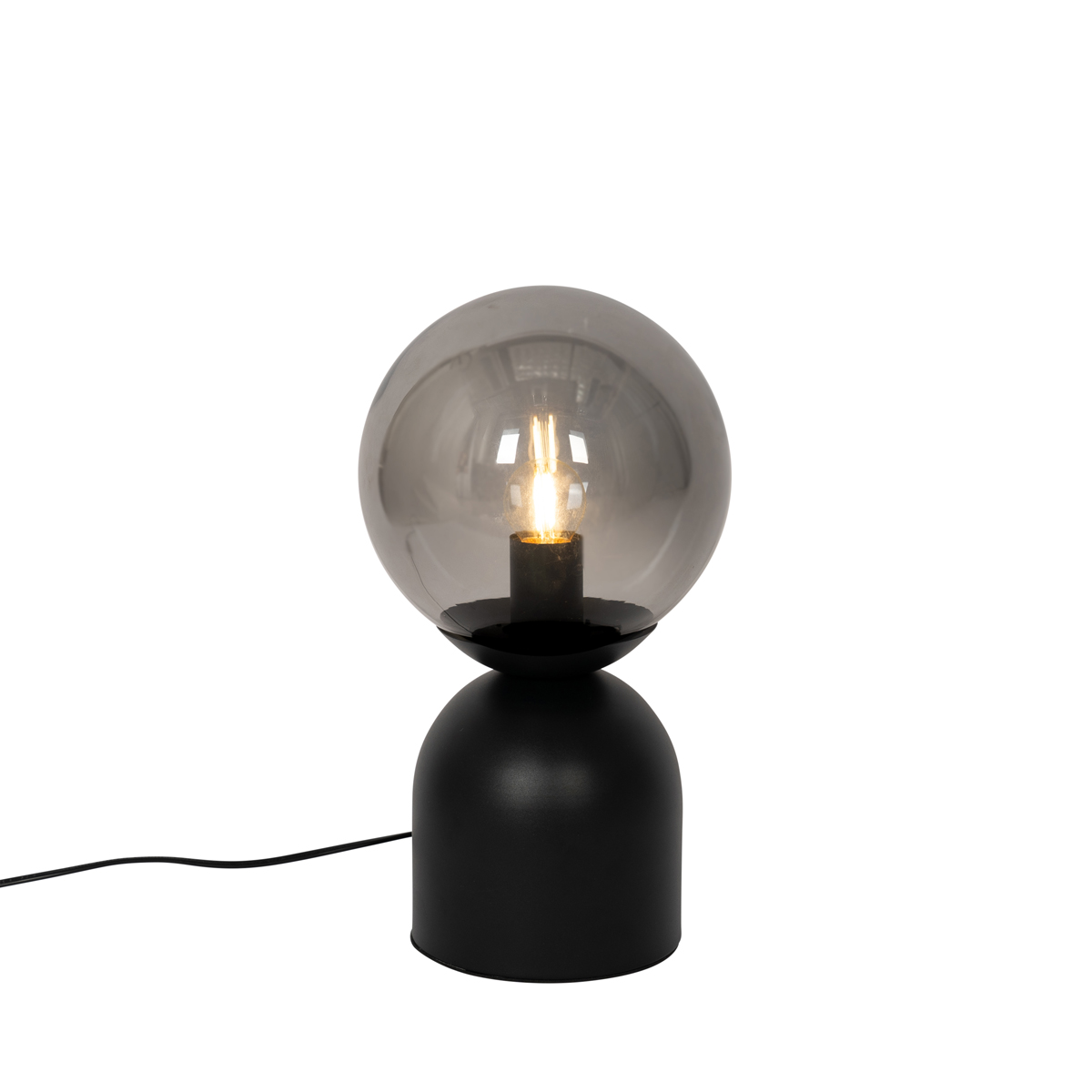 Levně Hotelová elegantní stolní lampa černá s kouřovým sklem - Pallon Trend