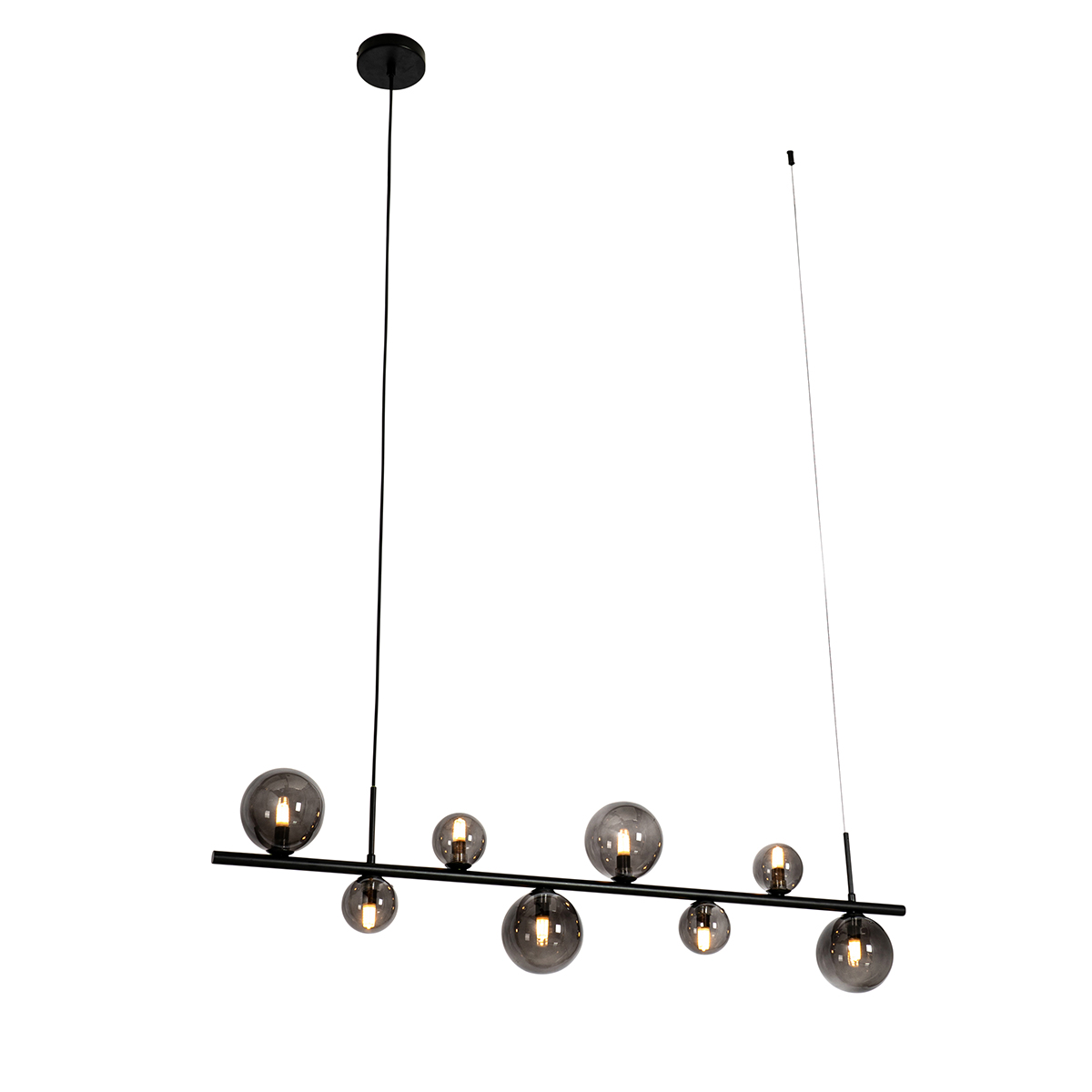 Čierne závesné svietidlo s dymovým sklom obdĺžnikovým 8-svetlovým - Monaco