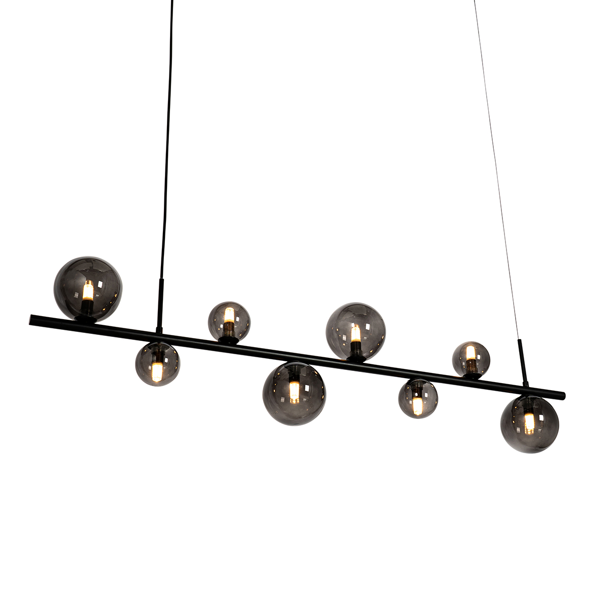 Pendant Light Black with Smoke Glass Oblong 8-Light - Monaco