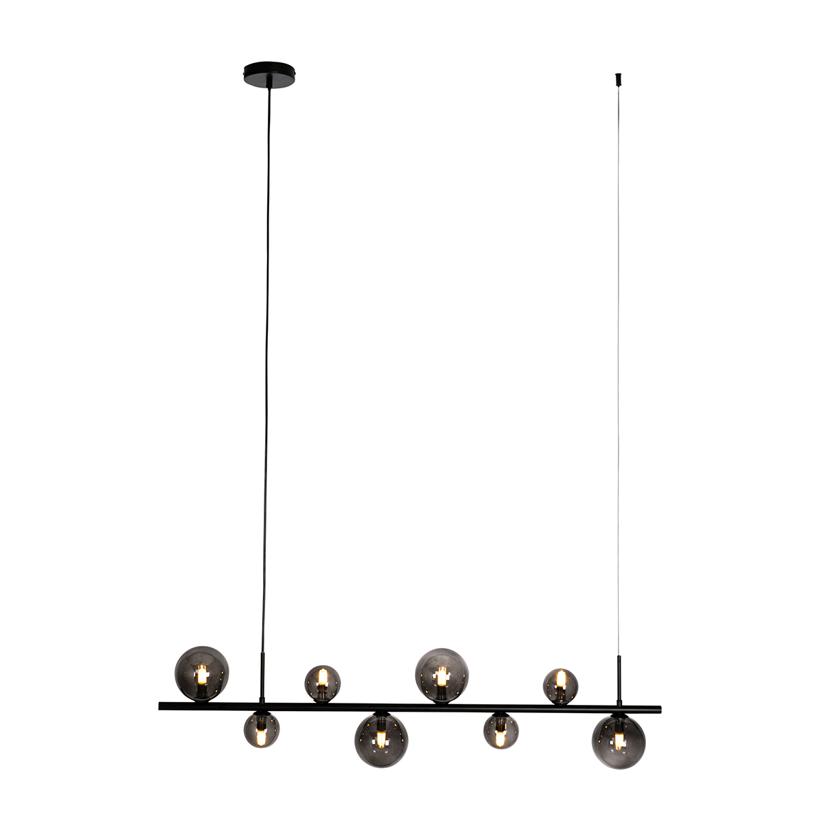 Pendant Light Black with Smoke Glass Oblong 8-Light - Monaco