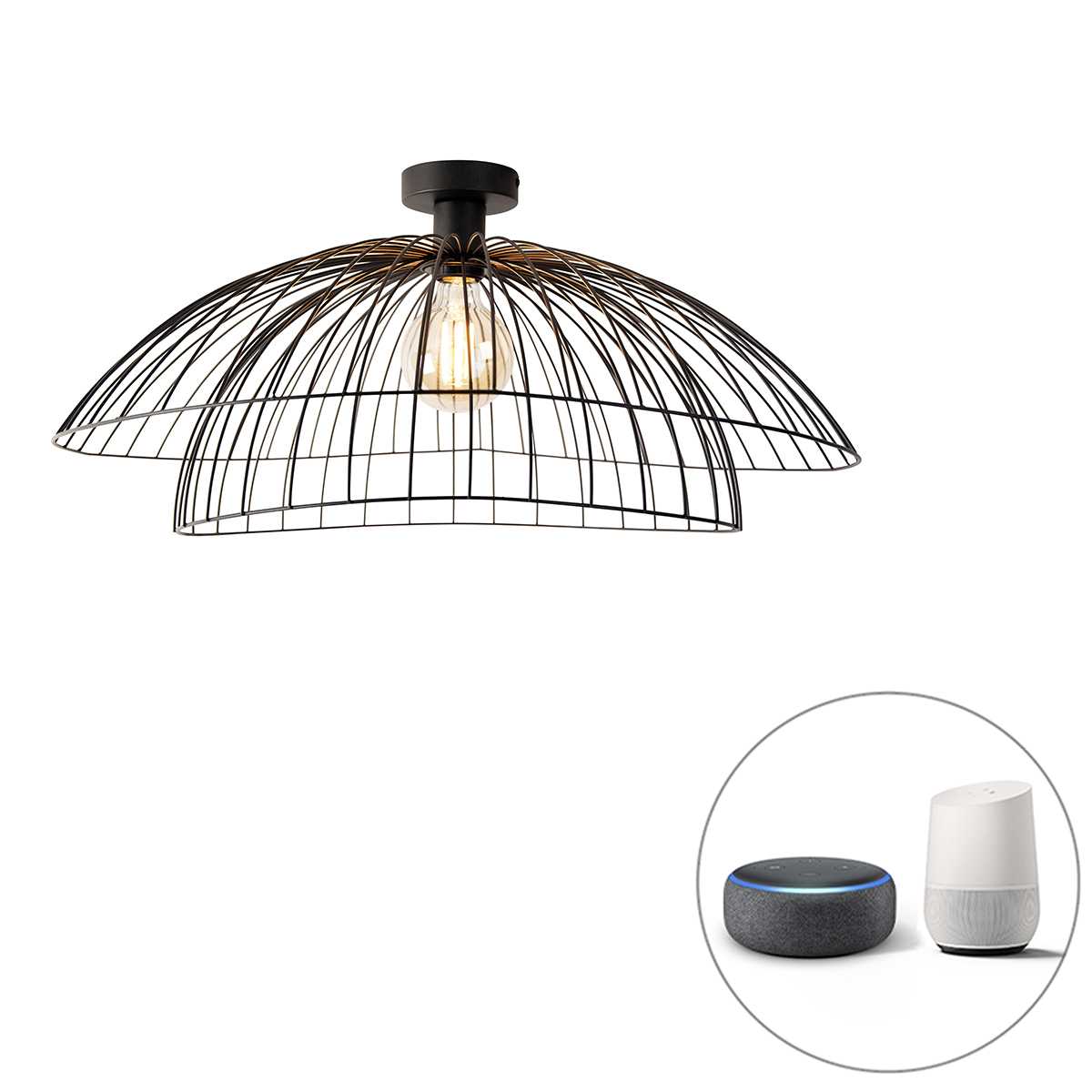 Image of Lampada da soffitto intelligente nera 60 cm con WiFi G95 - Pua