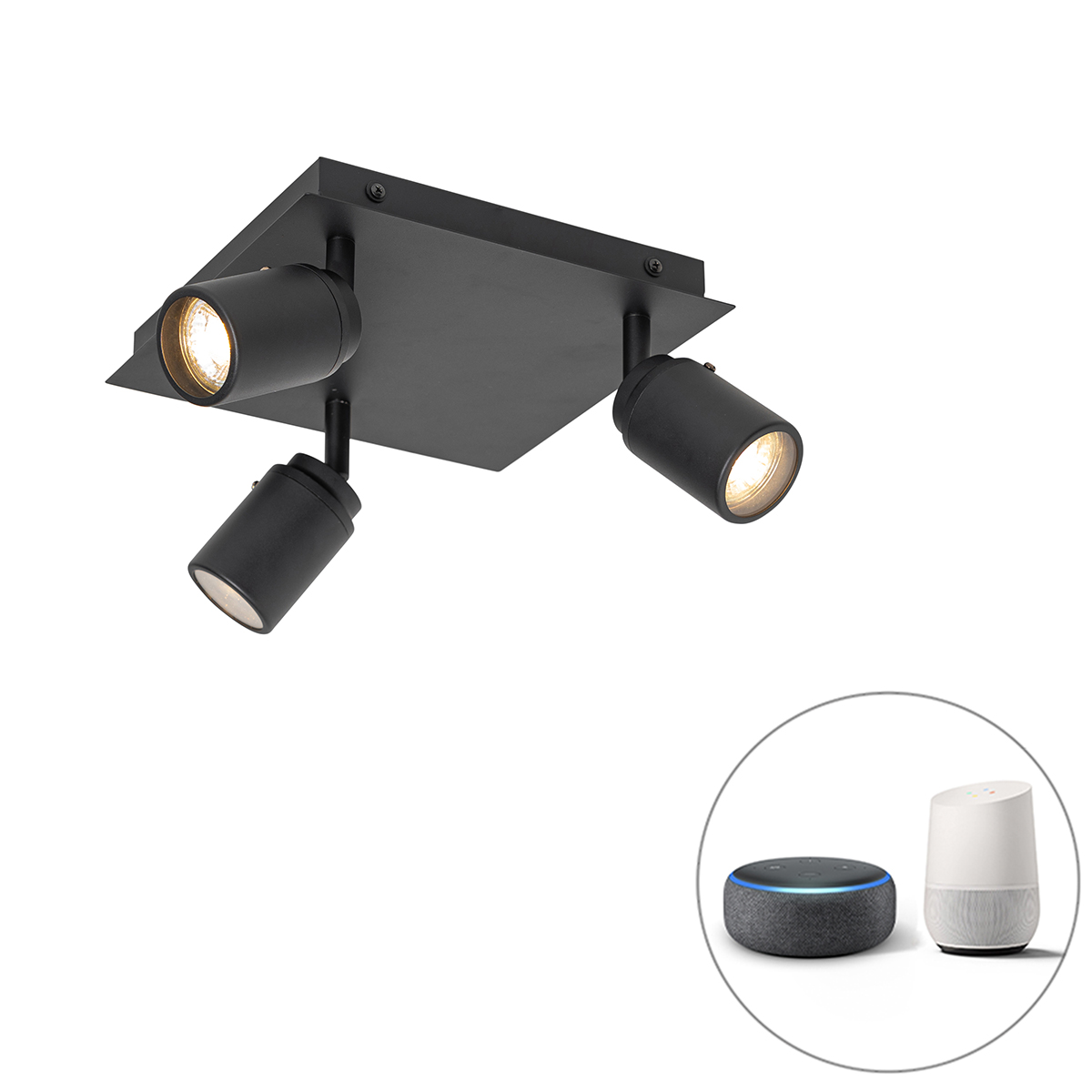 Inteligentné kúpeľňové bodové čierne štvorcové IP44 vrátane 3 WiFi GU10 - Ducha Inteligentné kúpeľňové bodové čierne štvorcové IP44 vrátane 3 WiFi GU10 - Ducha