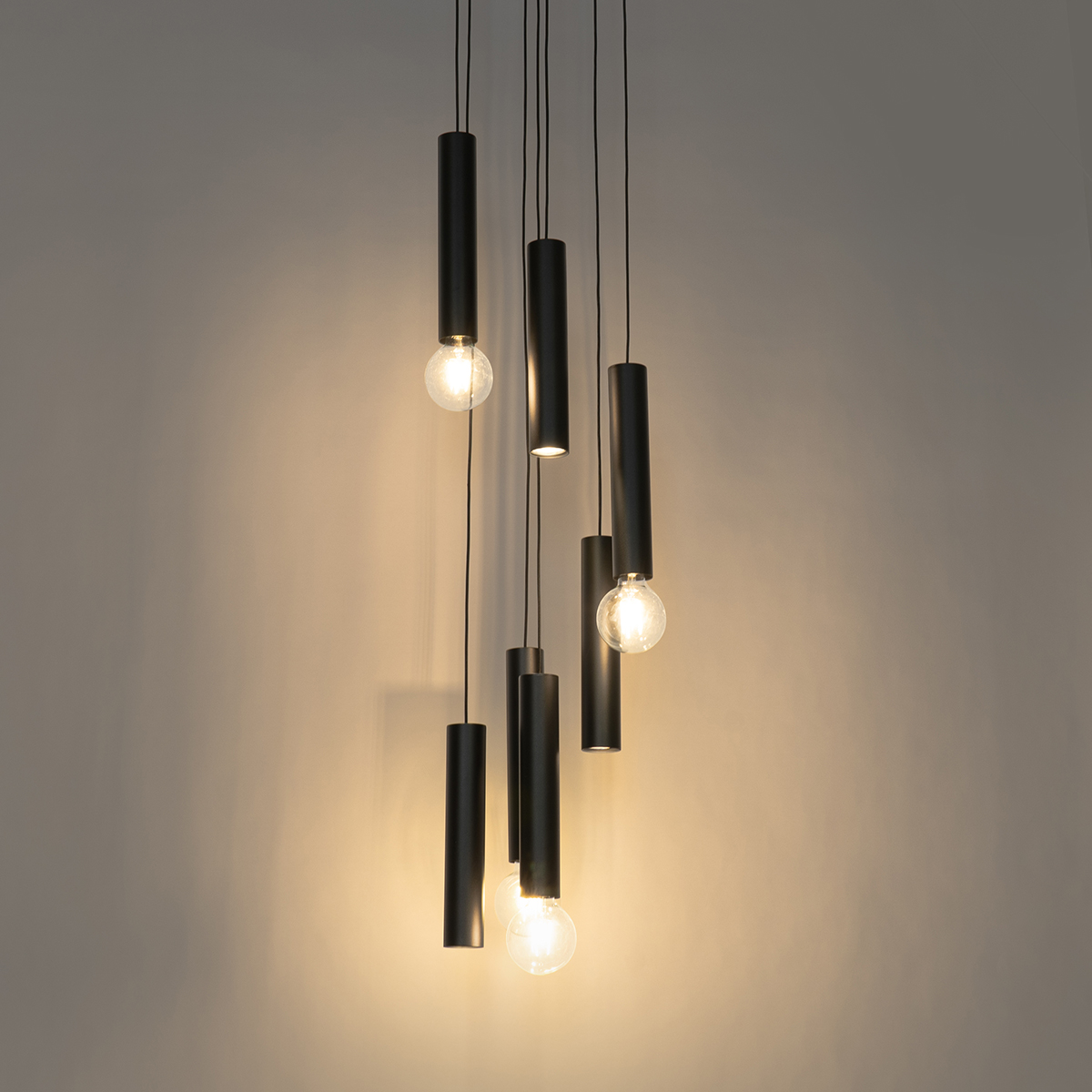 Lampada a sospensione di design nera rotonda 7 luci - Tuba