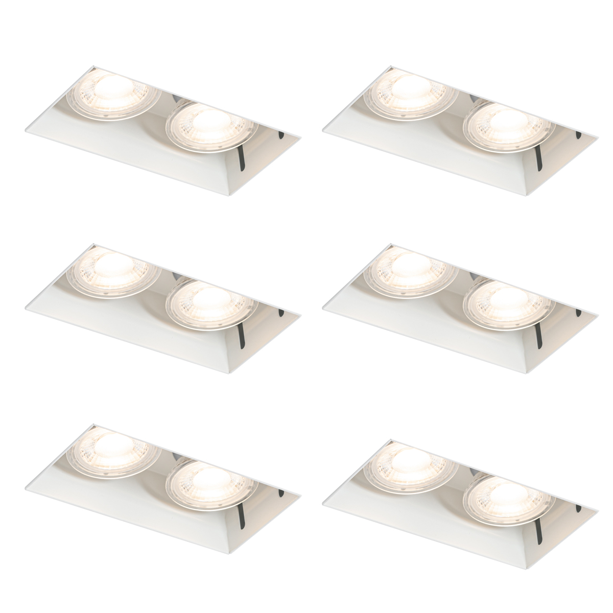 Sada 6 vstavaných bodových svetiel bielych GU10 50 mm 2-svetlo bez rámu - Oneon