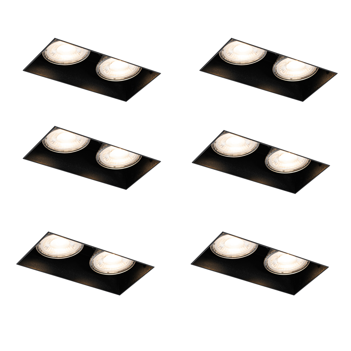 Sada 6 vstavaných bodových svetiel čiernych GU10 50 mm 2-svetlo bez rámu - Oneon