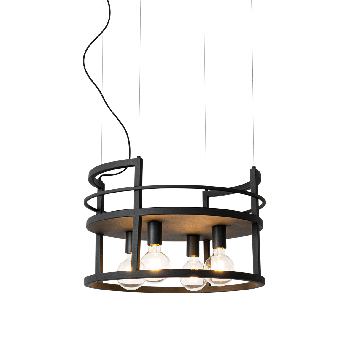 Industriële hanglamp zwart met rek rond 4-lichts - Cage Rack
