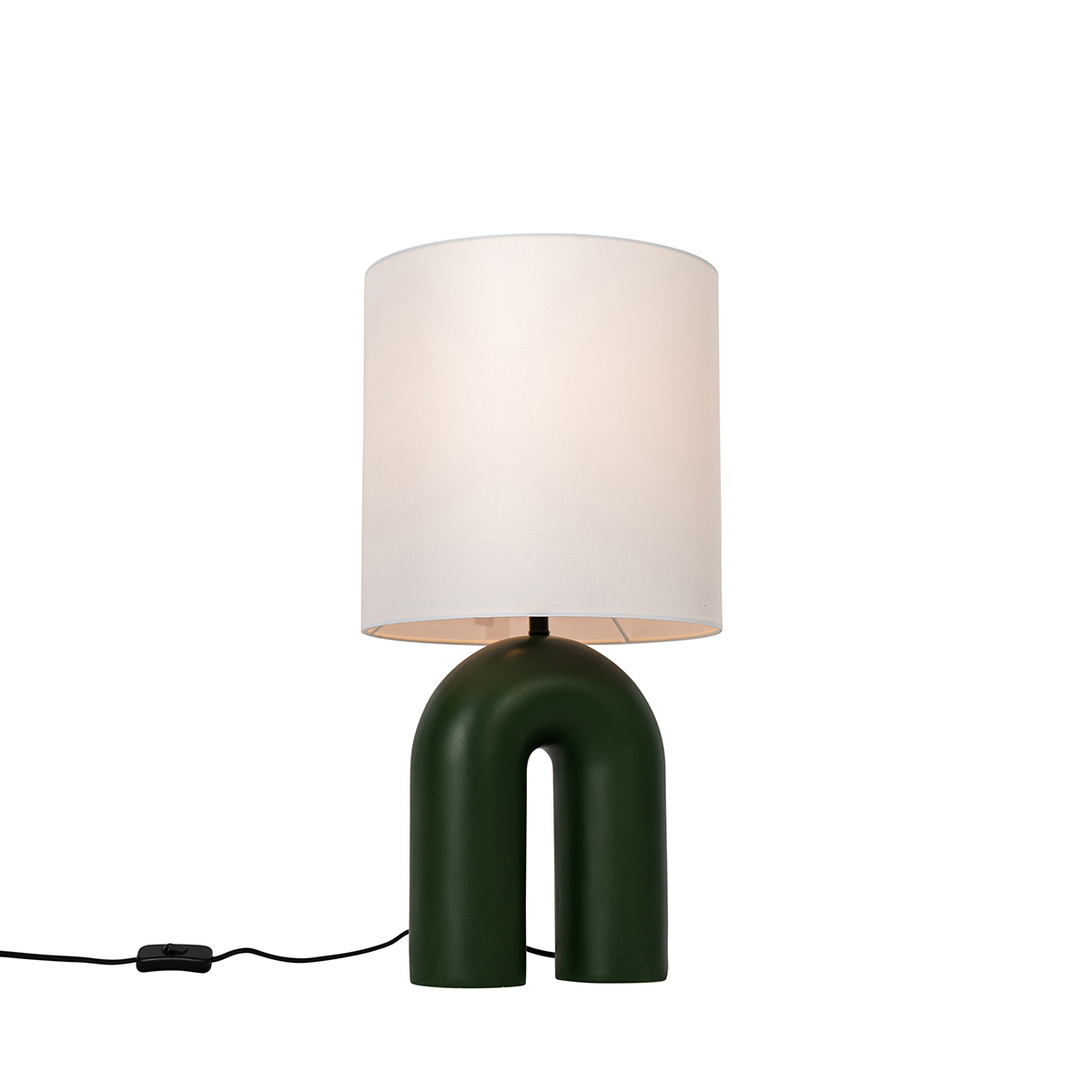 Image of Lampada da tavolo di design verde con paralume in lino bianco - Lotti