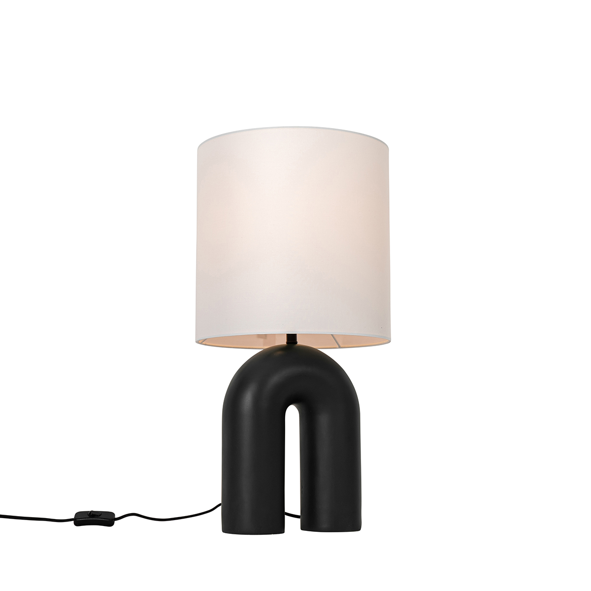 Levně Designová stolní lampa černá s bílým lněným stínidlem - Lotti