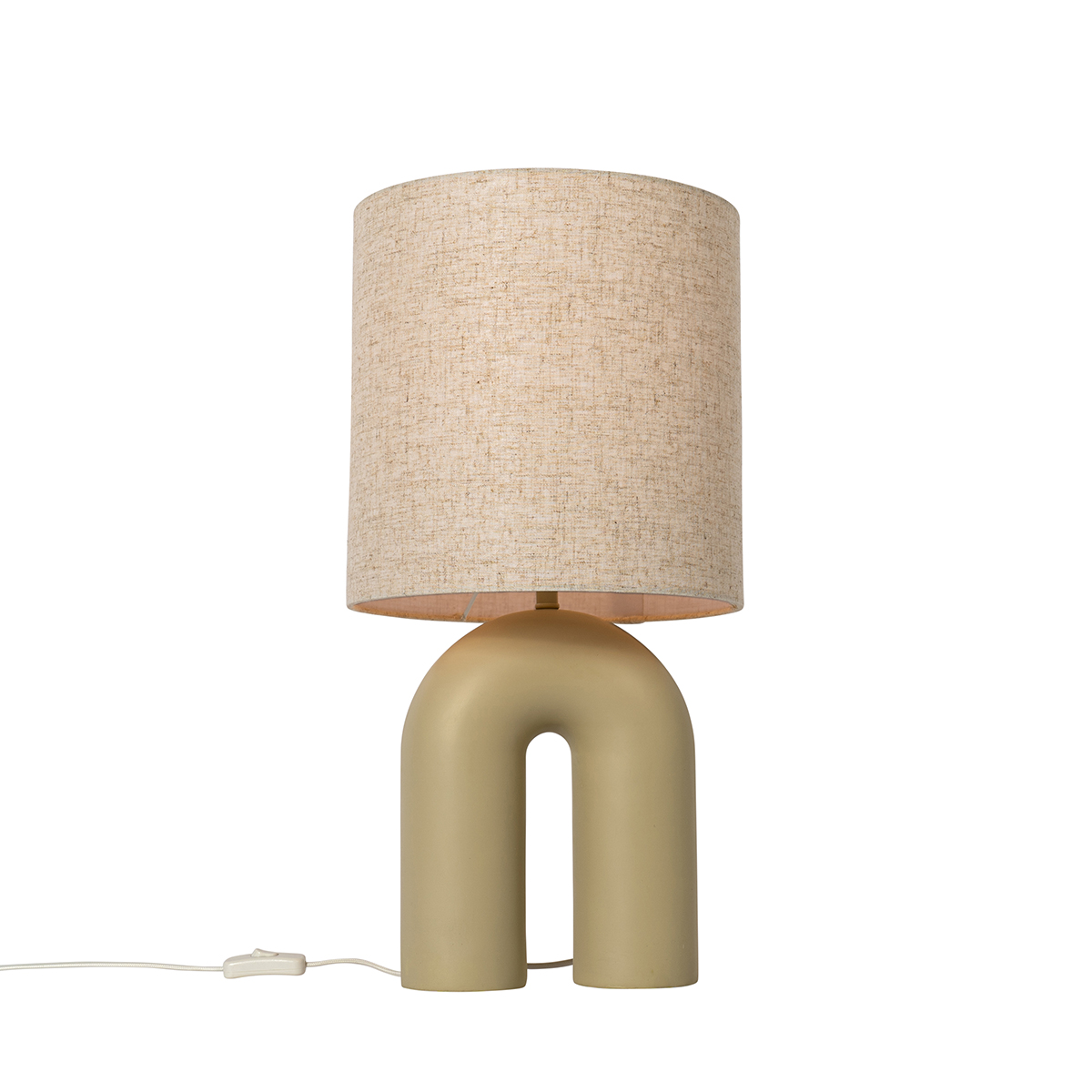 Image of Lampada da tavolo di design beige con paralume in lino beige - Lotti