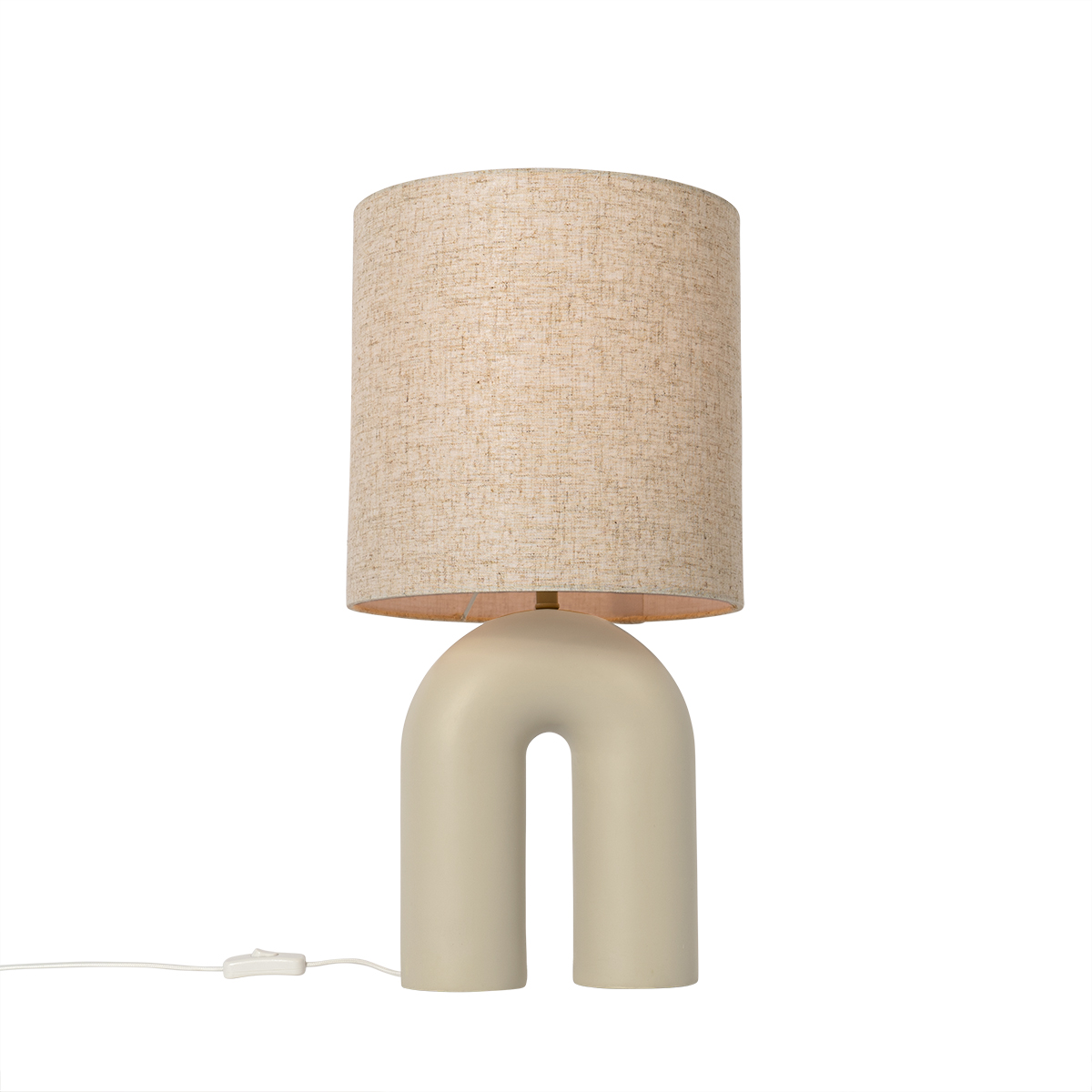 Levně Designová stolní lampa béžová s béžovým plátěným stínidlem - Lotti