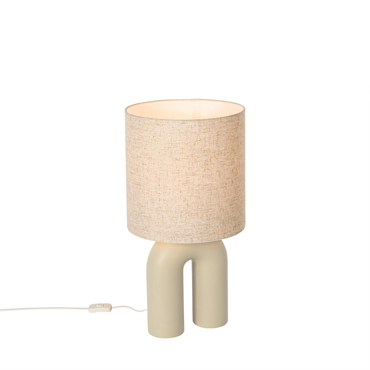 Skandinavische Tischleuchte Beige mit Leinen-Schirm Beige - Lotti