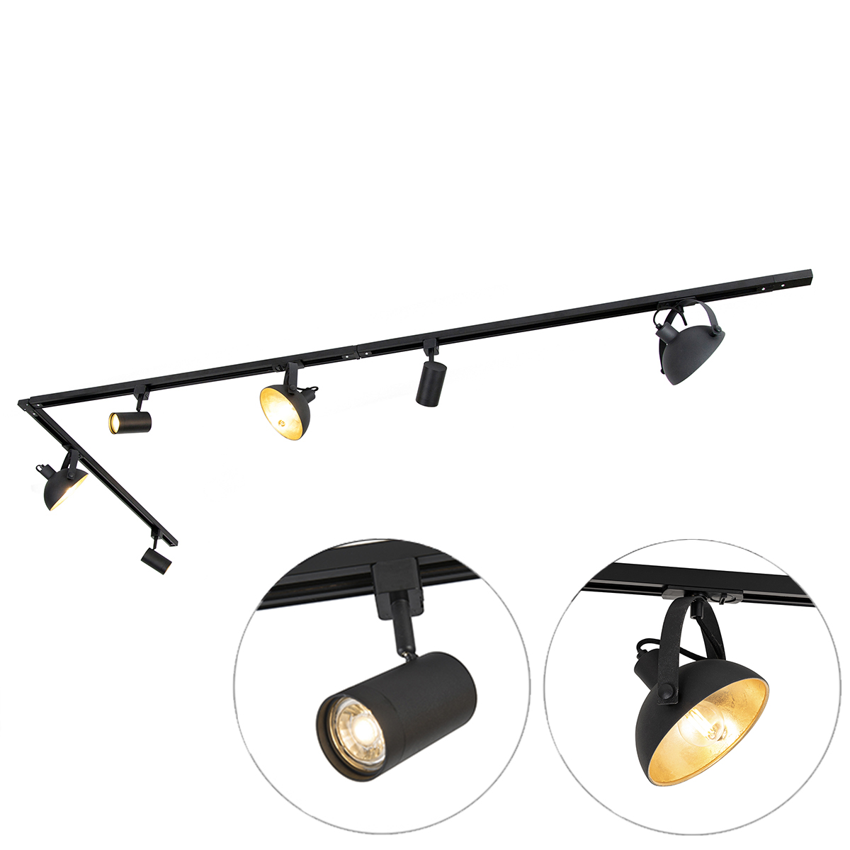 1-fázový koľajnicový systém so 6 bodovými svetlami čiernymi nastaviteľnými - Magnax Jeana