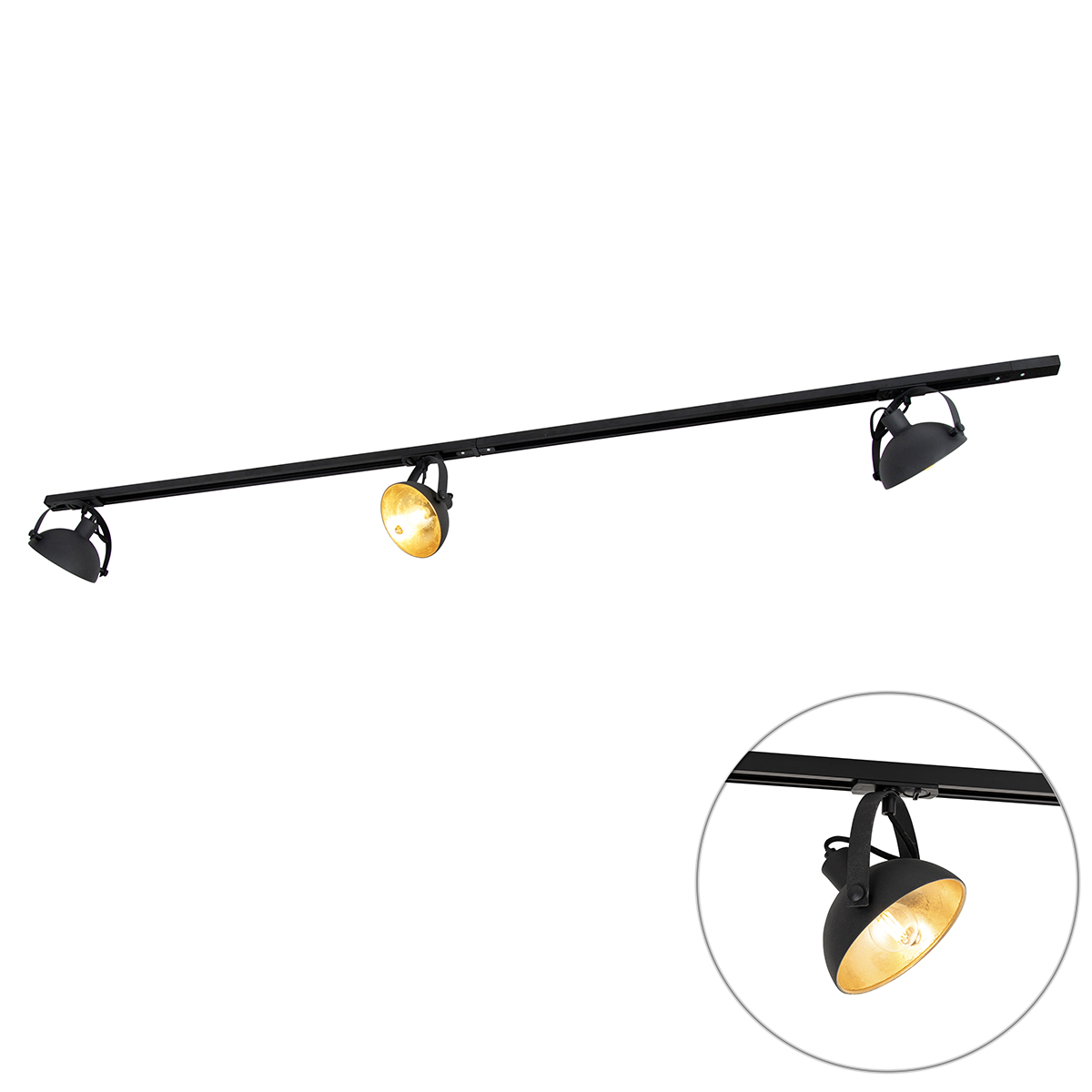 1-fázový koľajnicový systém s 3 bodovými svetlami čierne nastaviteľné - Magnax